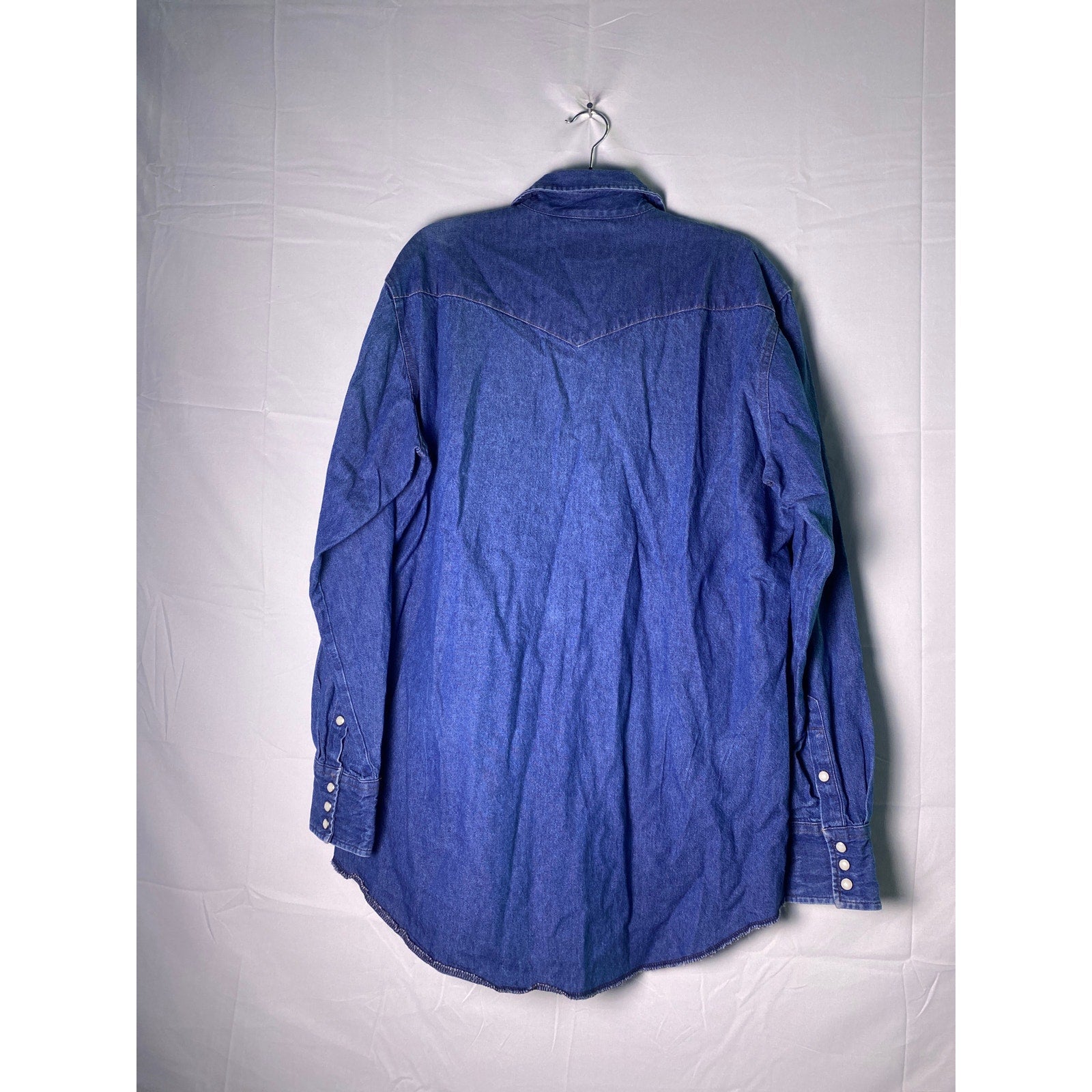 Vintage Wrangler Blue Denim Pearl Button Shap Brushpopper Shirt Men's Size 2XL