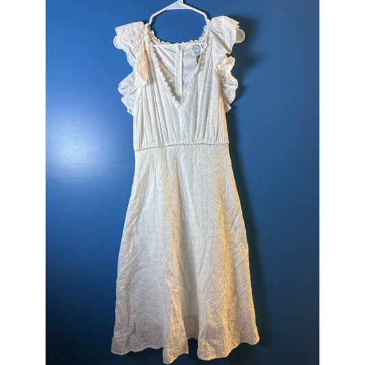 Blue Rain White Eyelet Embroidered Lace Ruffle V-Neck Midi Sundress Size Medium