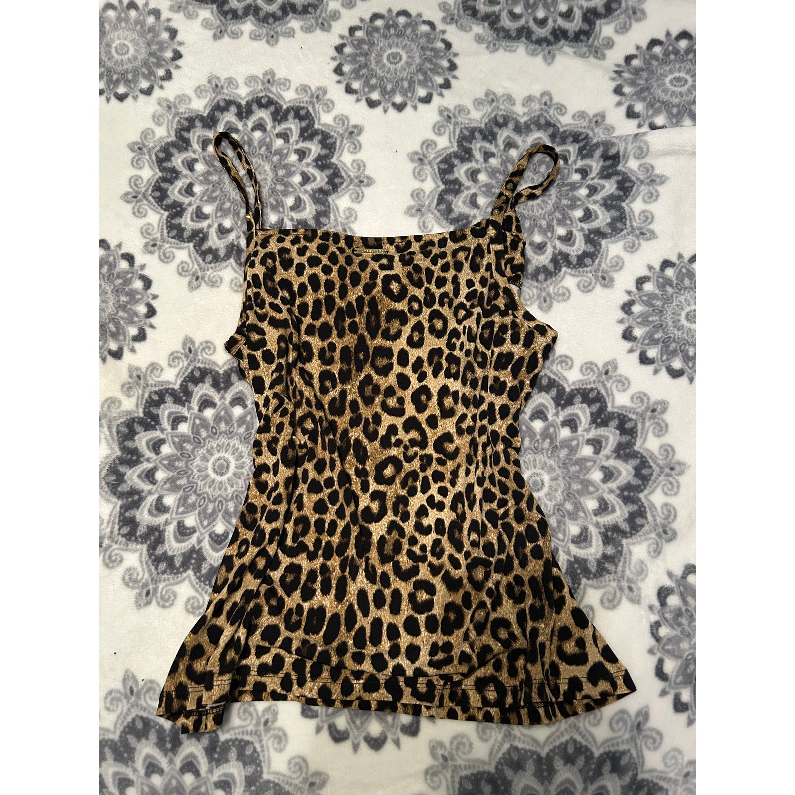 Vintage Michael Kors Tank Top Leopard Print Cowl Neck Sleeveless Brown Small