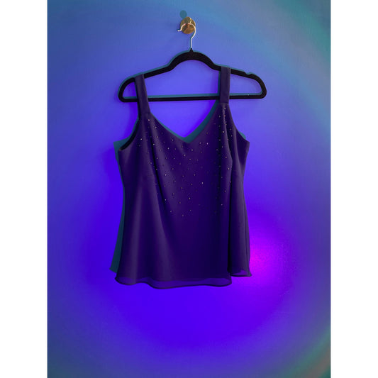 Vintage R&M Richards Blue Beaded Tank Top Sleeveless Women's Size 14