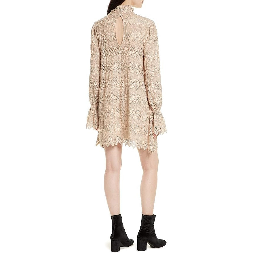 Free People Simone Mini Beige Textured Crochet Knit Sheath Dress w/ Slip Medium