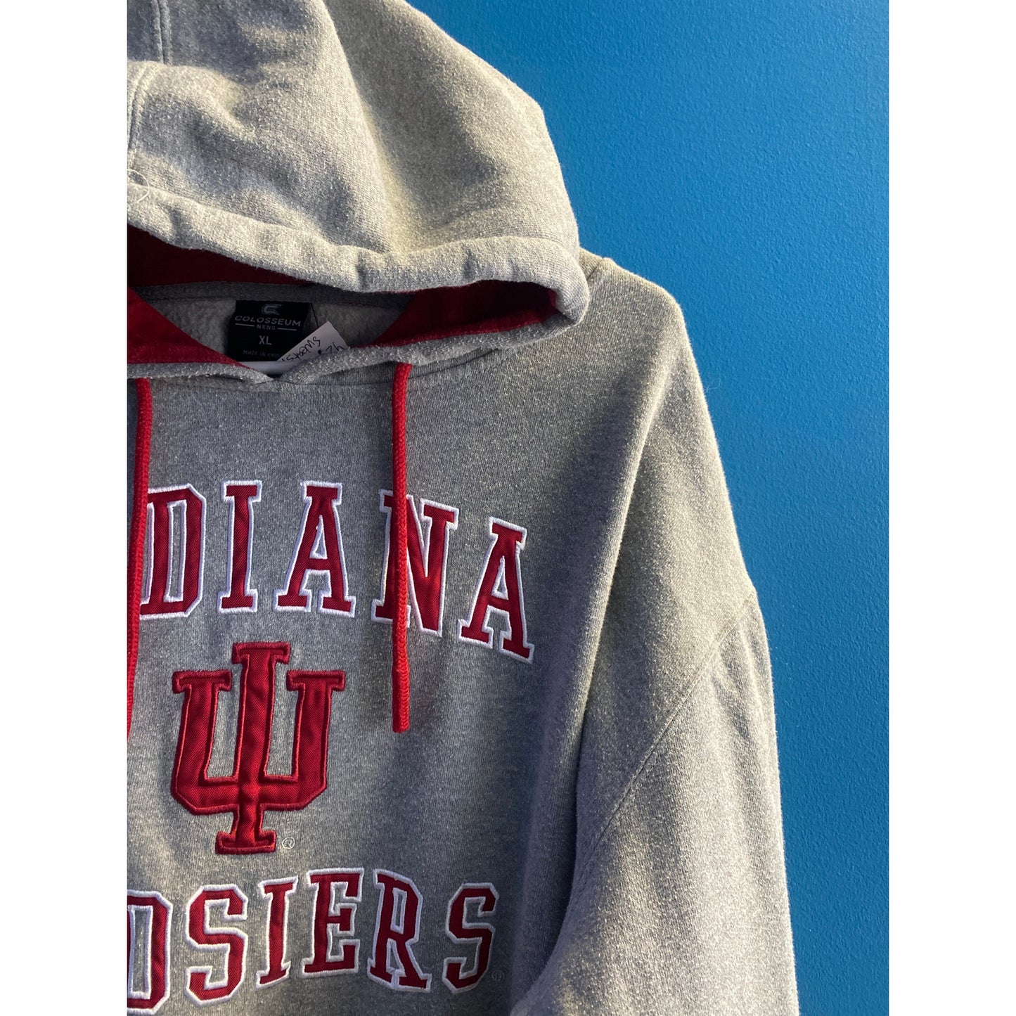 Colosseum IU INDIANA Hoosiers Drawstring Red Gray Pullover Hoodie Men's Size XL