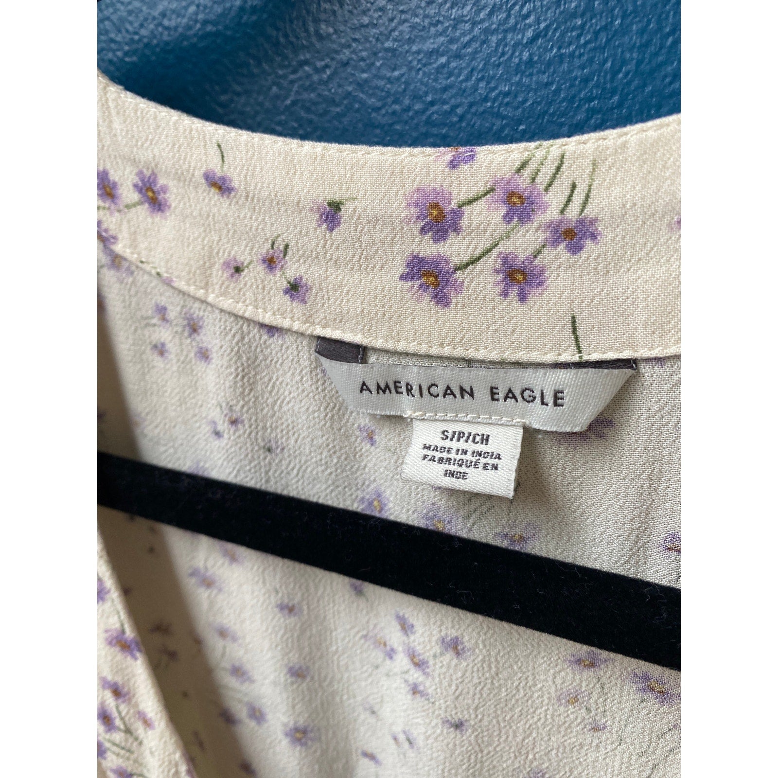 American Eagle AEO Purple Floral Faux Wrap Crop Long Sleeve Shirt Women's Small