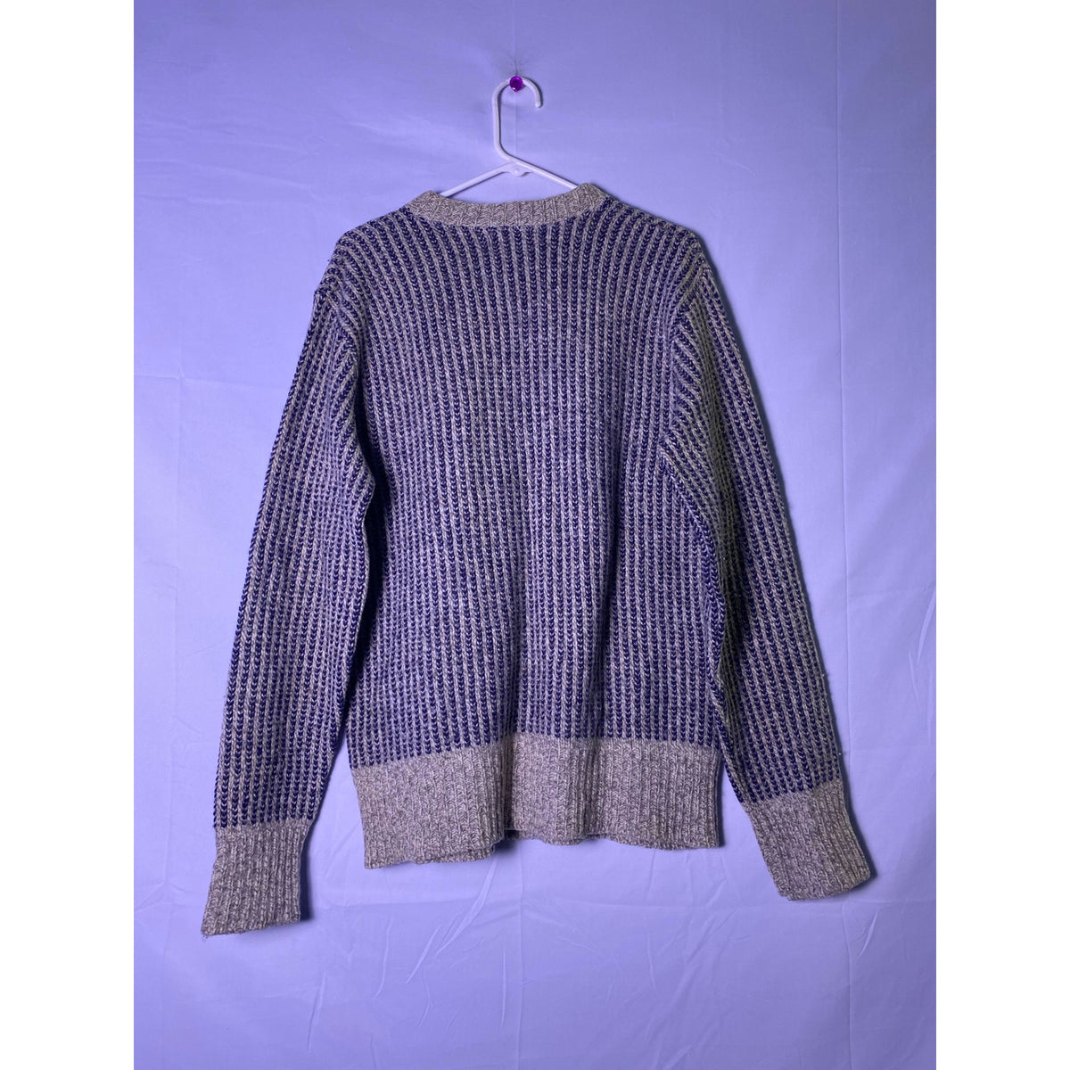 ROYAL Blue Beige Wool Blend Rib Knit Crewneck Sweater Men's Size XL Pullover