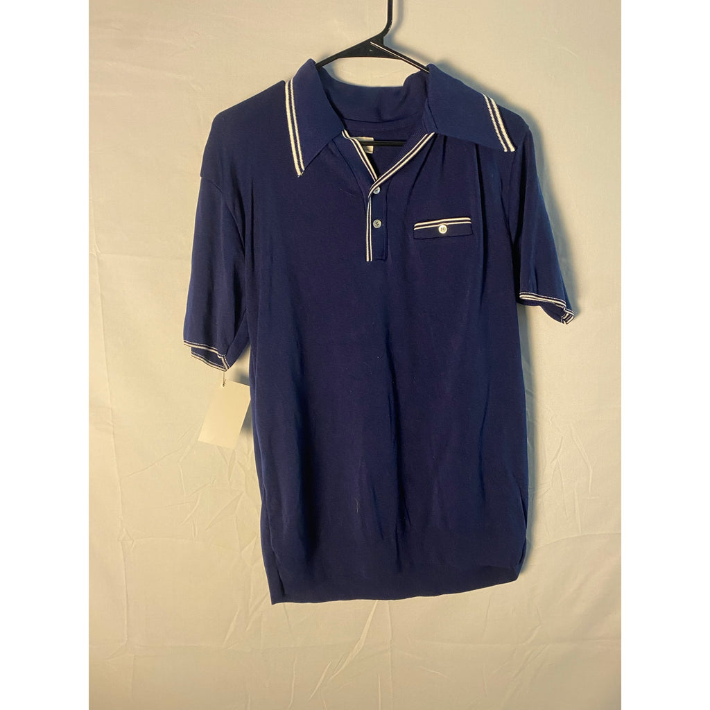 Vintage 60s Irregulars Navy Sailor Knit Polo Shirt Short Sleeve Men's Size XL