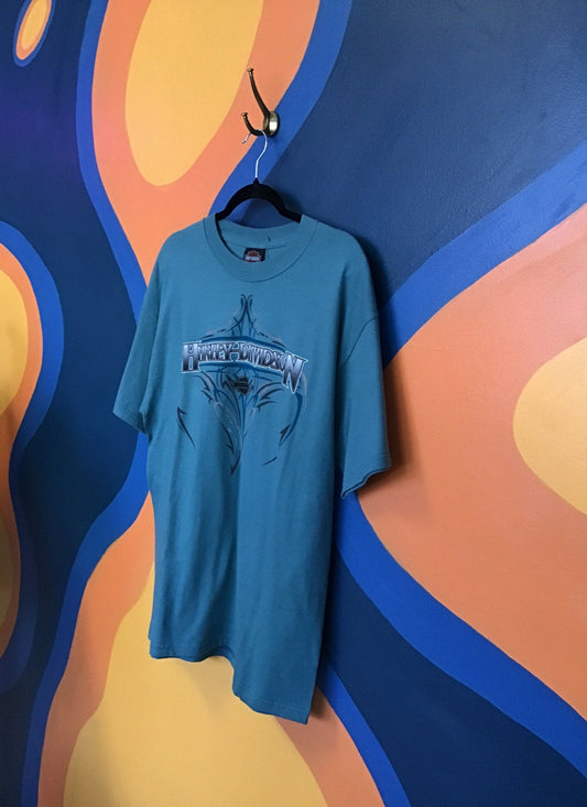 Harley Davidson Chicago, IL Graphic Print Crew Neck Teal Shirt Men's Size Large