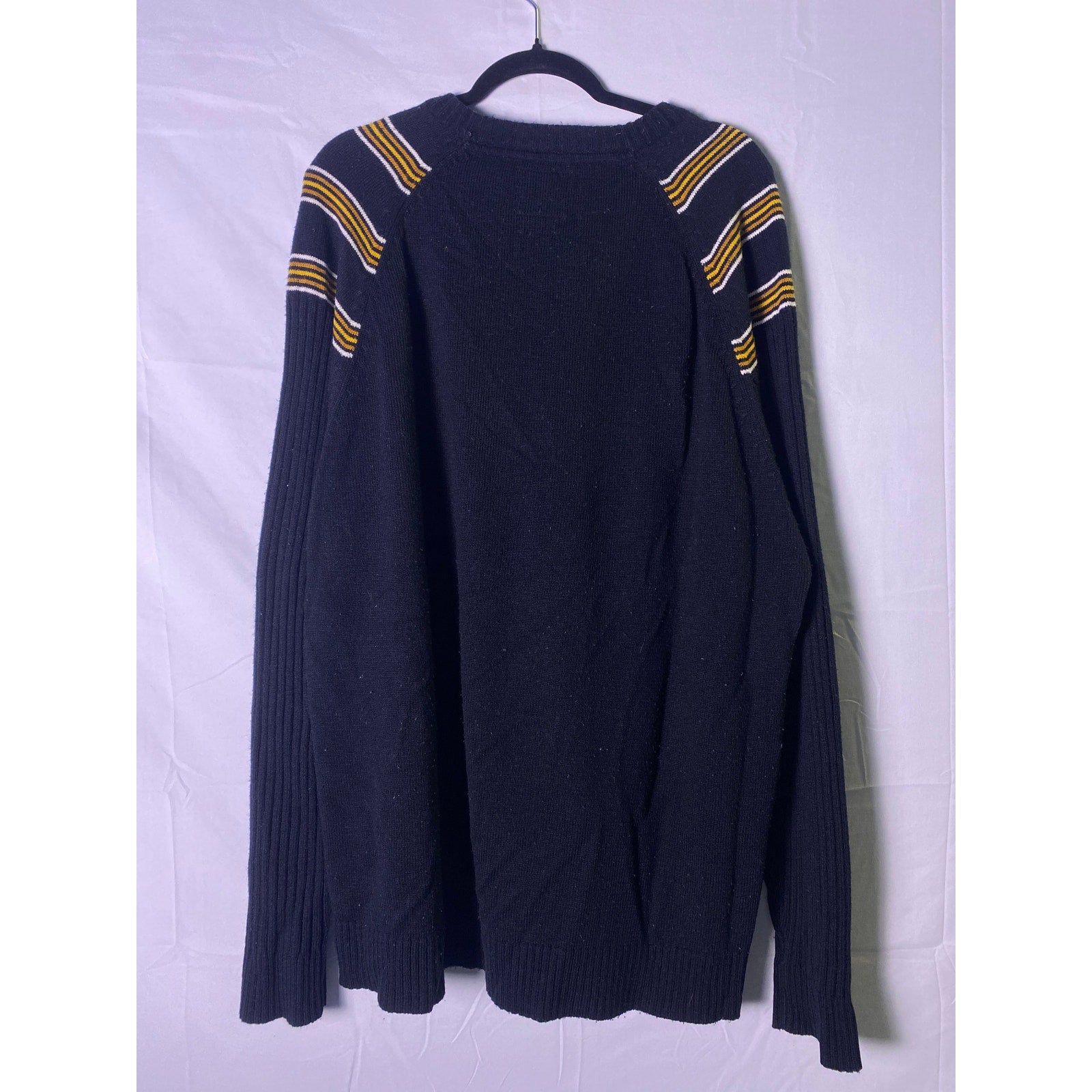 Y2K Mecca Crewneck Sweater Yellow White Striped Ribbed Knit Men's Size 3XL