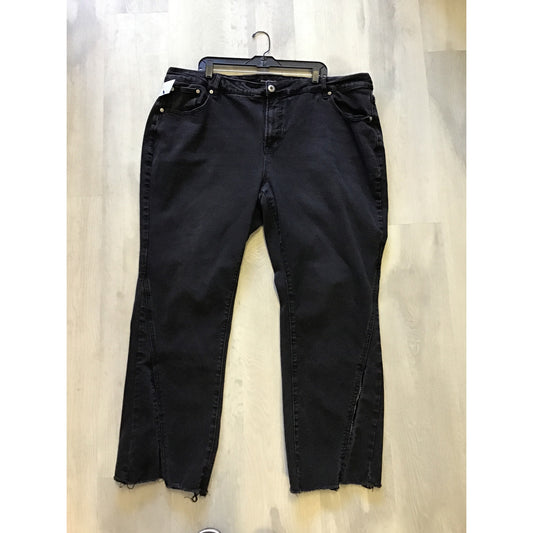 Ashley Stewart Black Flare Jeans Rhinestone Trim Split Left Hem Womens Size 26