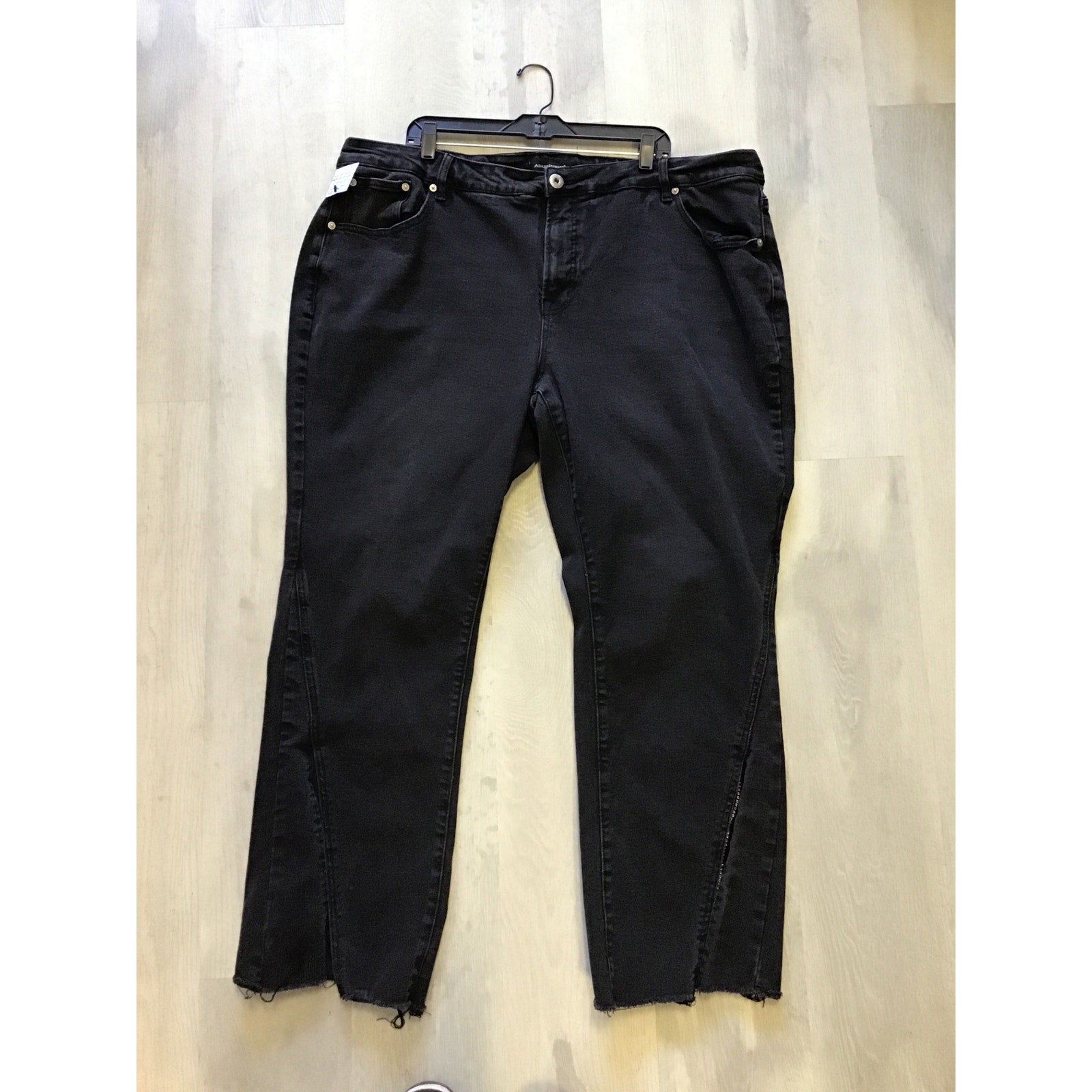 Ashley Stewart Black Flare Jeans Rhinestone Trim Split Left Hem Womens Size 26
