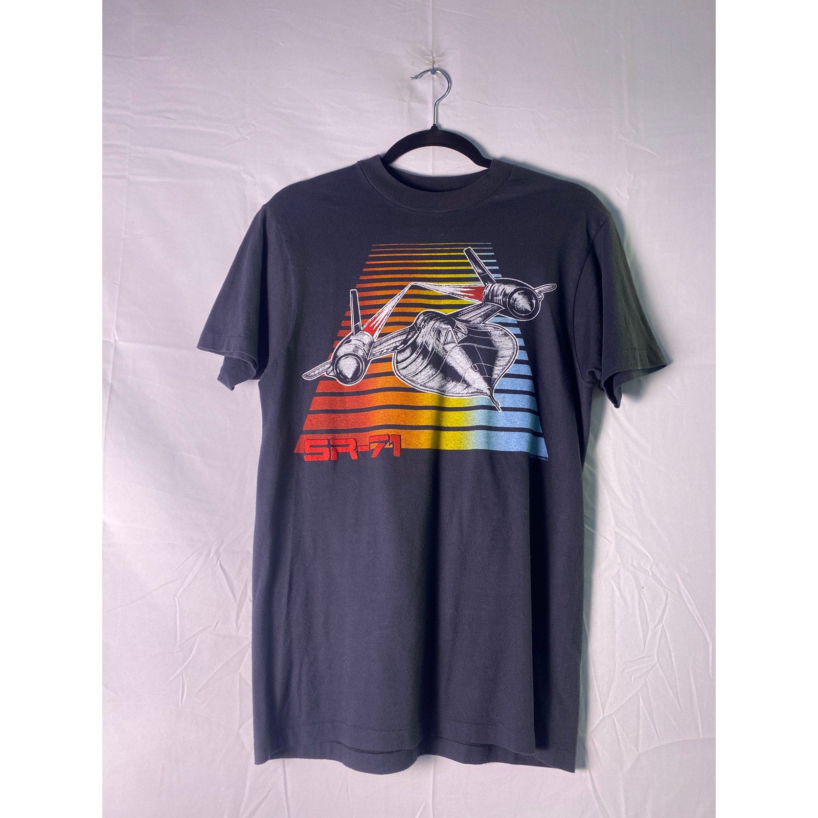 Vintage 80s Sr-71 Cool Fighter Plane Tee Black Shirt Men's Size Medium