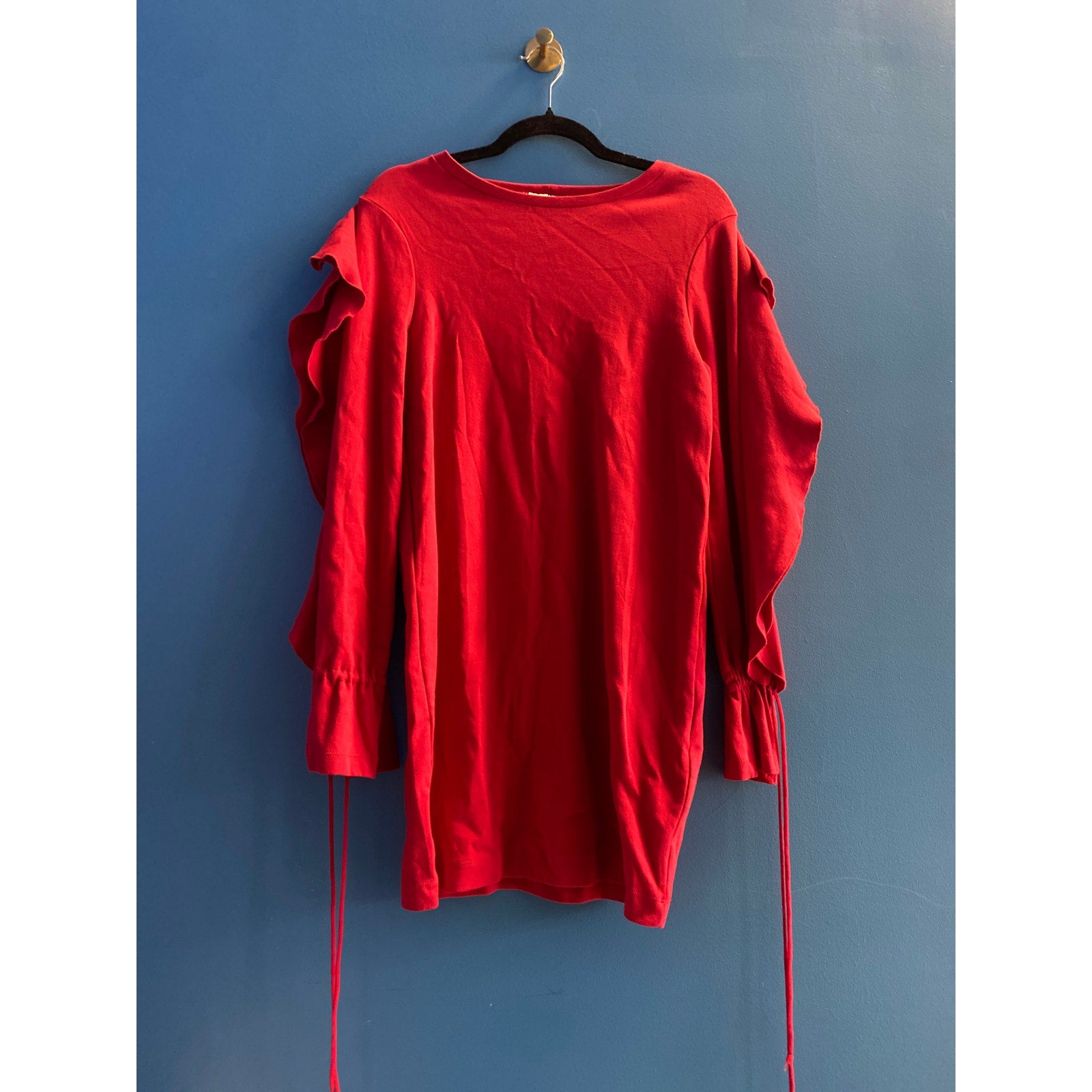 Zara Red Open Sleeve Ruffled Mini Dress w/ Frill Women's Size Small NWT