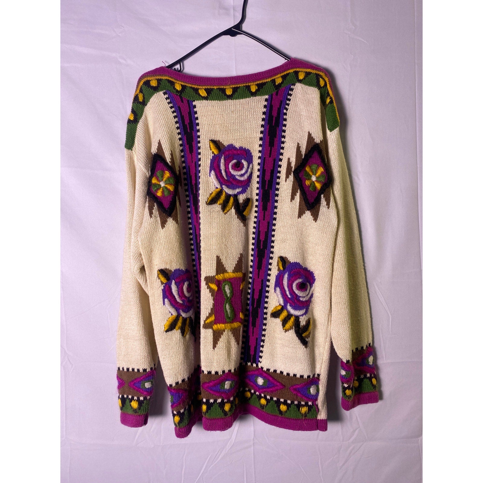 Vintage 80s Eminent Multicolor Floral Sweater Southwestern Chunky Womens Medium