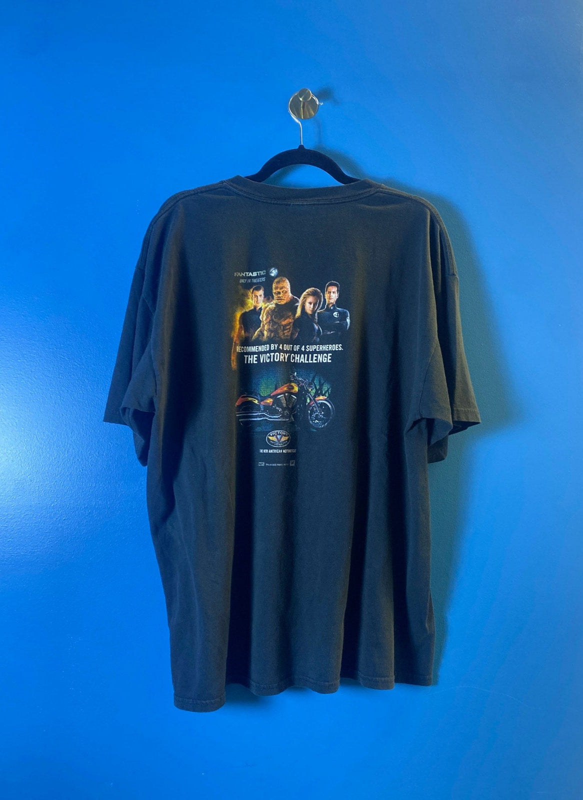 Y2K Gildan Fantastic Four The Victory Challenge Print Black Shirt Size XL