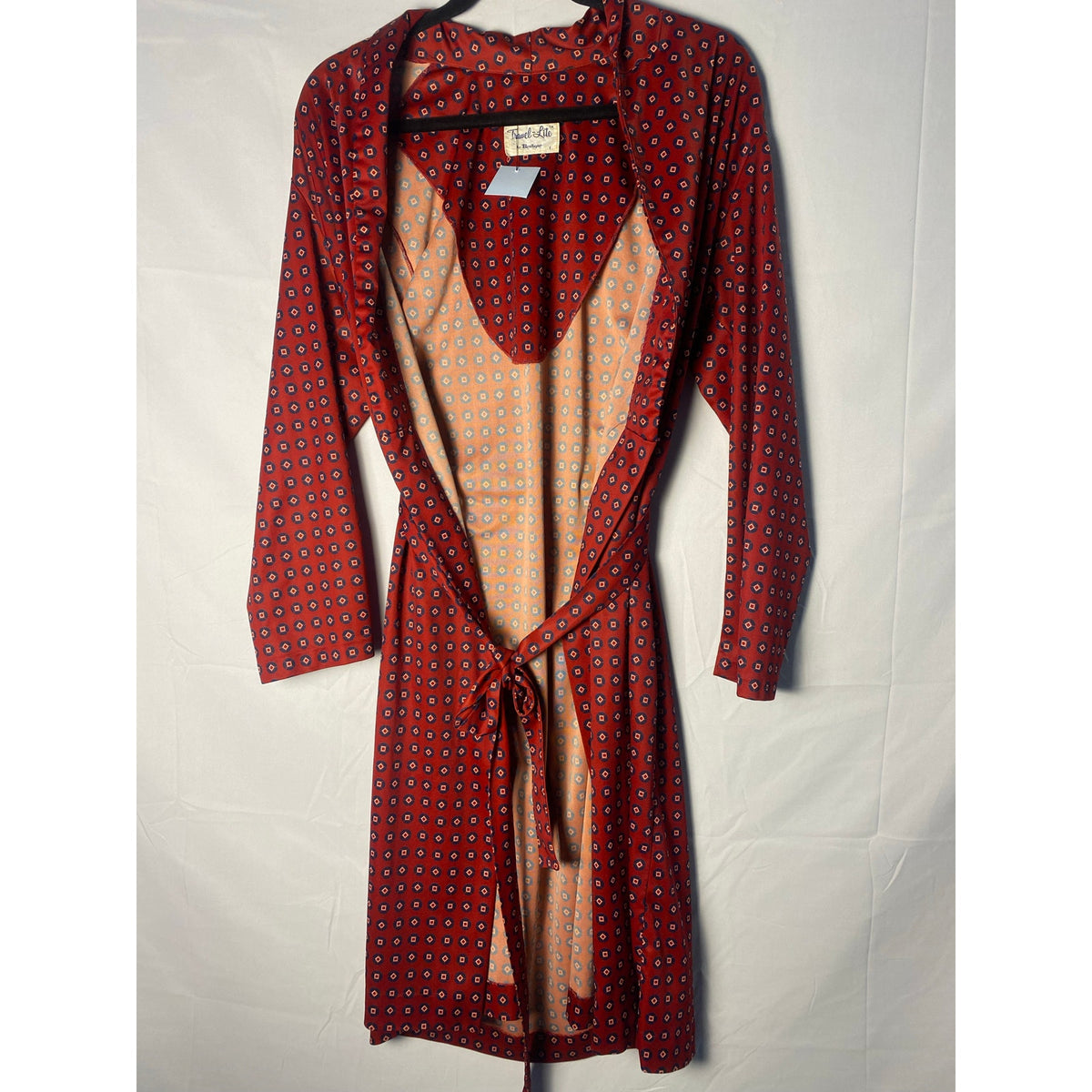 Vintage 70s-80s Travel-Lite Printed Red Patterned Wrap Sleep Robe Womens Large