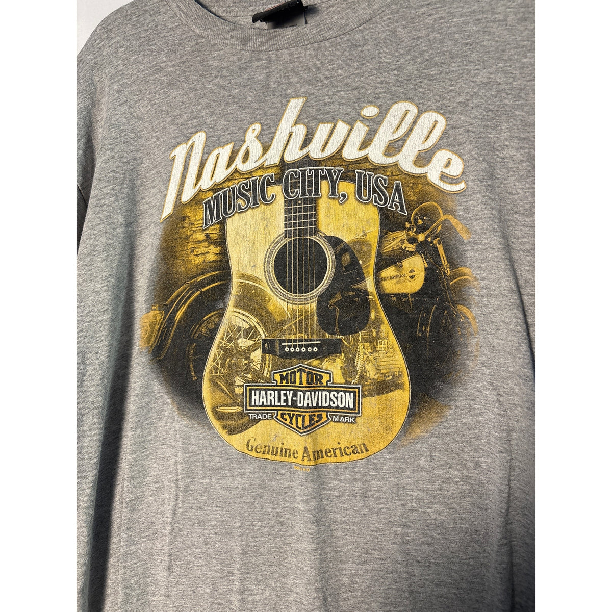 Harley Davidson Boswell's Music City Nashville, TN Guitar Print Gray Shirt Large