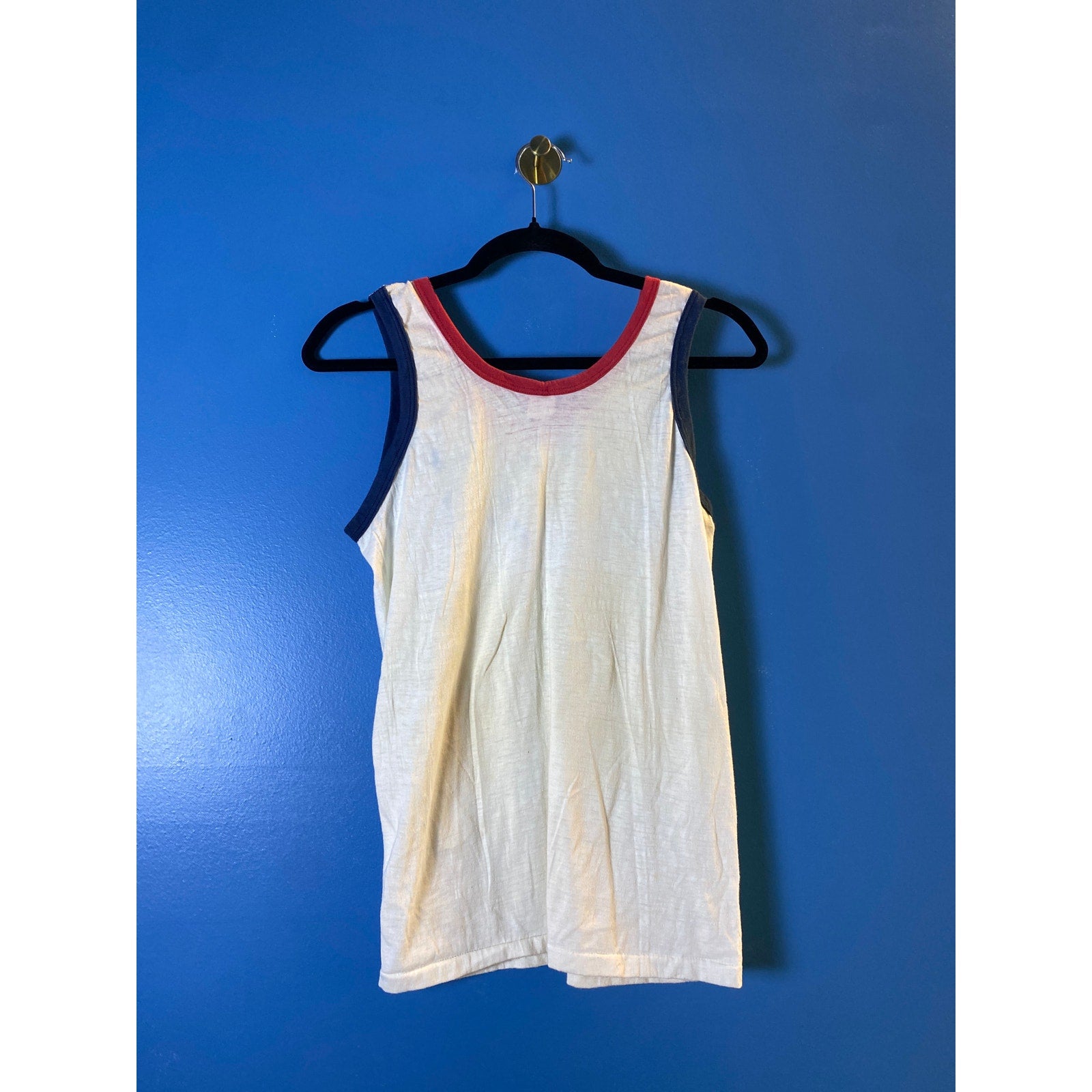 80s Vintage White Red Blue Tank Top Sleeveless Women's Size Medium