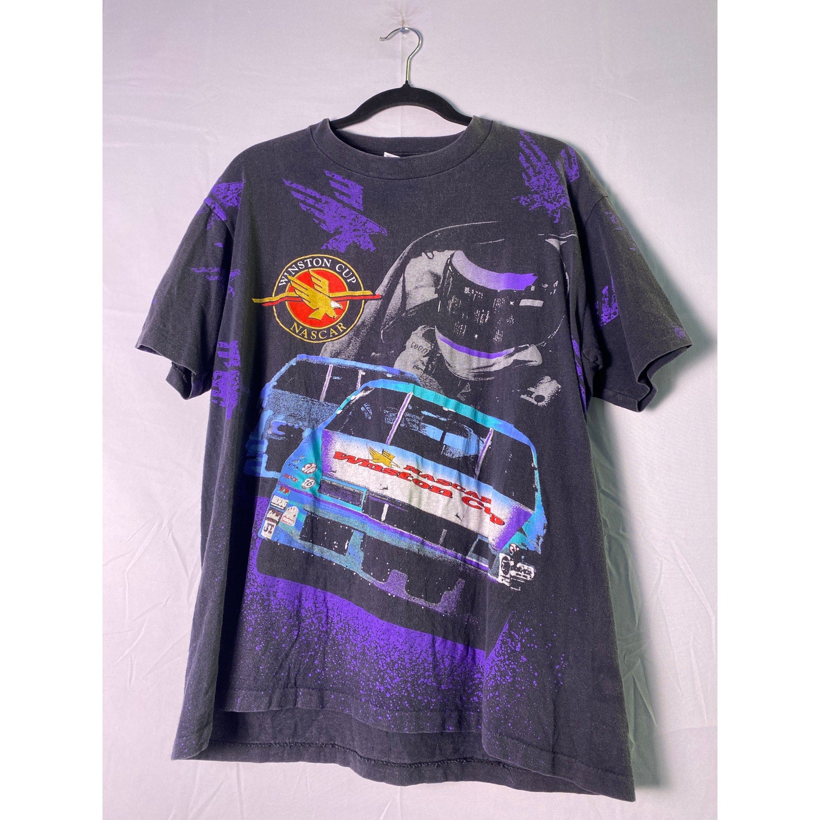 NASCAR Daytona 1995 Winston Cup All Over Print Black T-shirt Men's Size Large