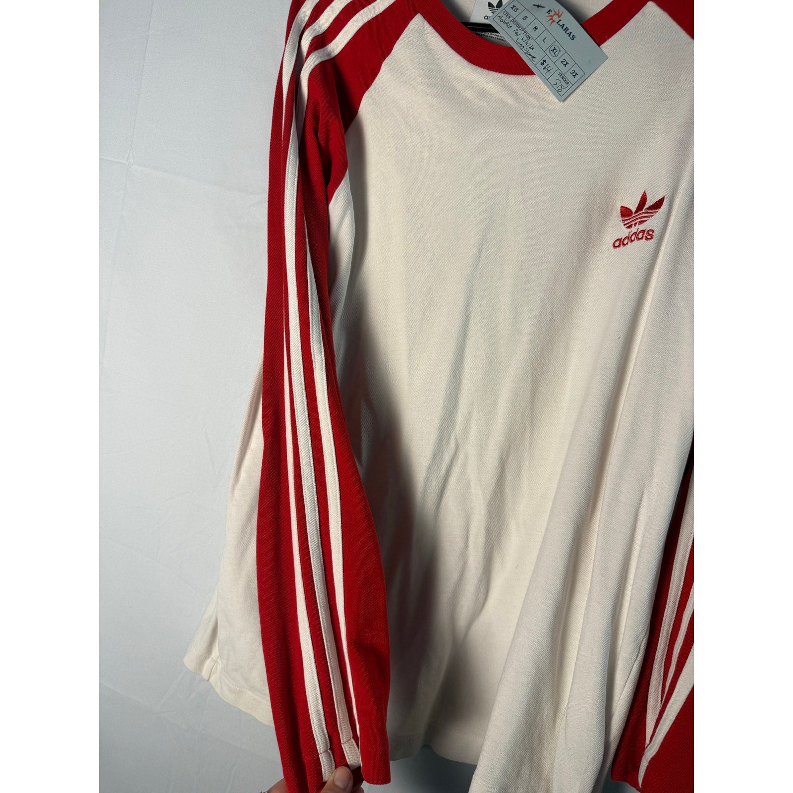Adidas Red White Stripes Long Sleeve Shirt Logo Print Men's Size XL