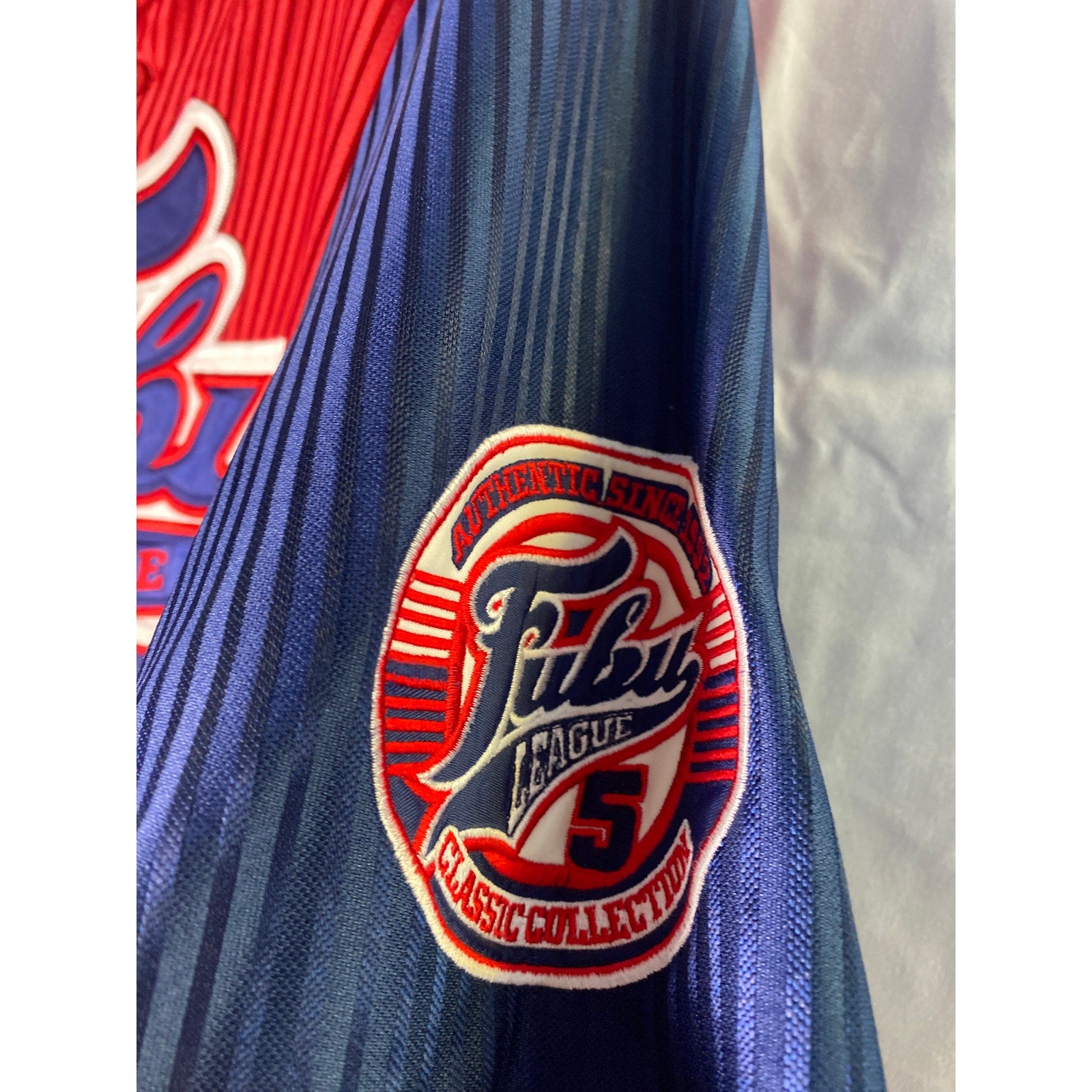 VTG Fubu 05 The Collection Champion League Stitching Baseball Jersey Red Blue XL