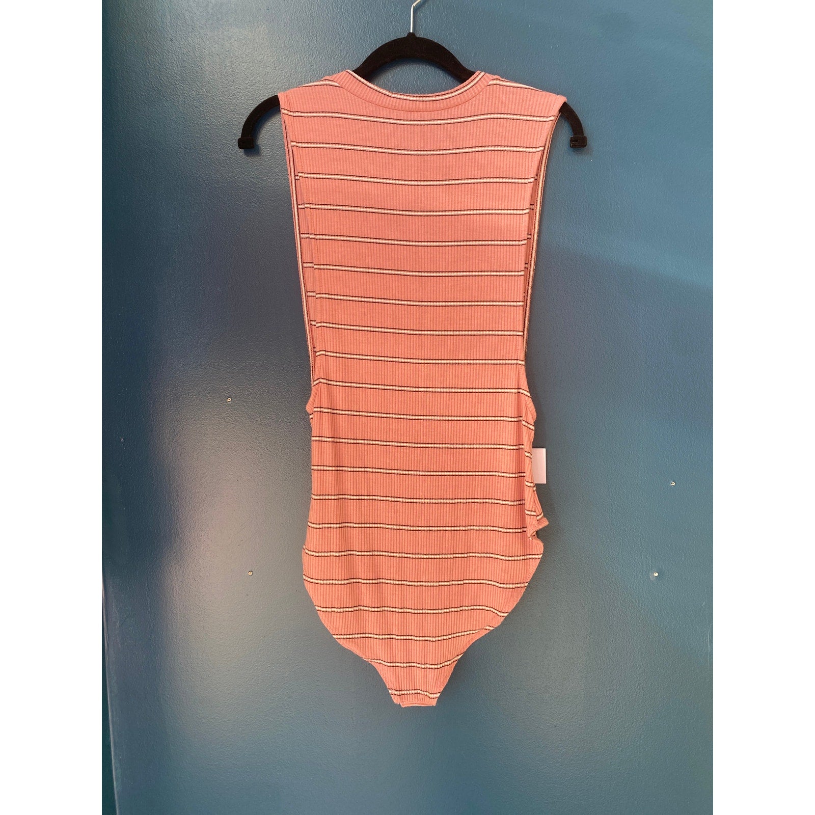 Urban Outfitters Pink White Striped Rib Knit Bodysuit Round Neck Women's Large