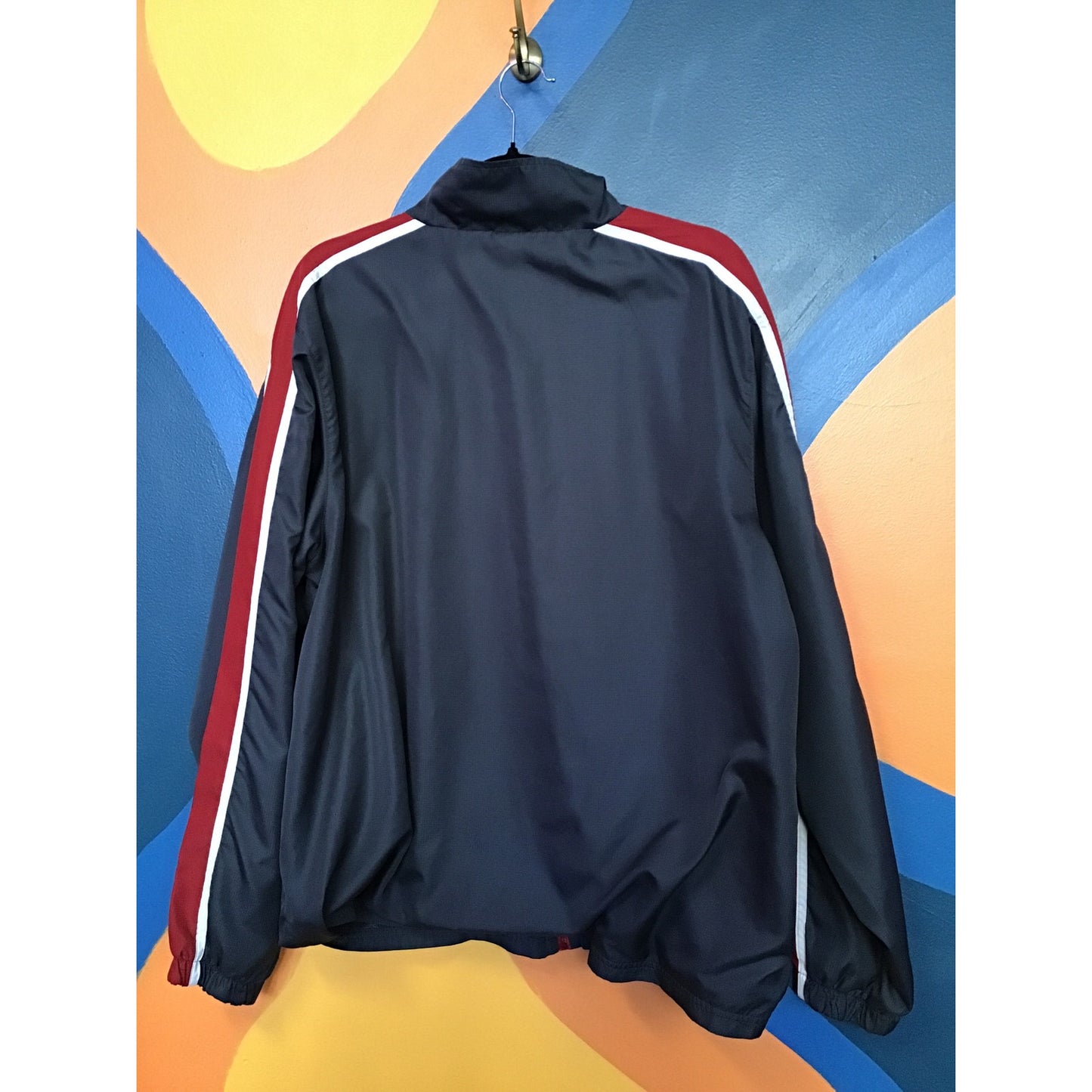 Vintage Starter Full Zip Windbreaker Track Jacket Black Red Striped Men's XL