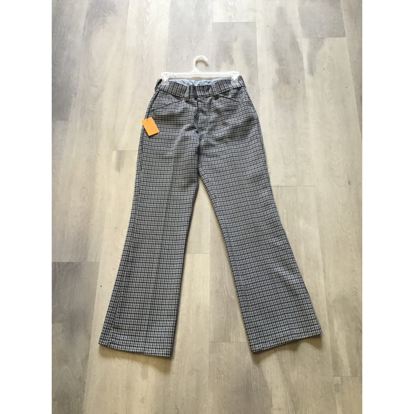 Vintage 70s-80s Blue White Plaid Flare Pants Women's Best Fits to Medium Size