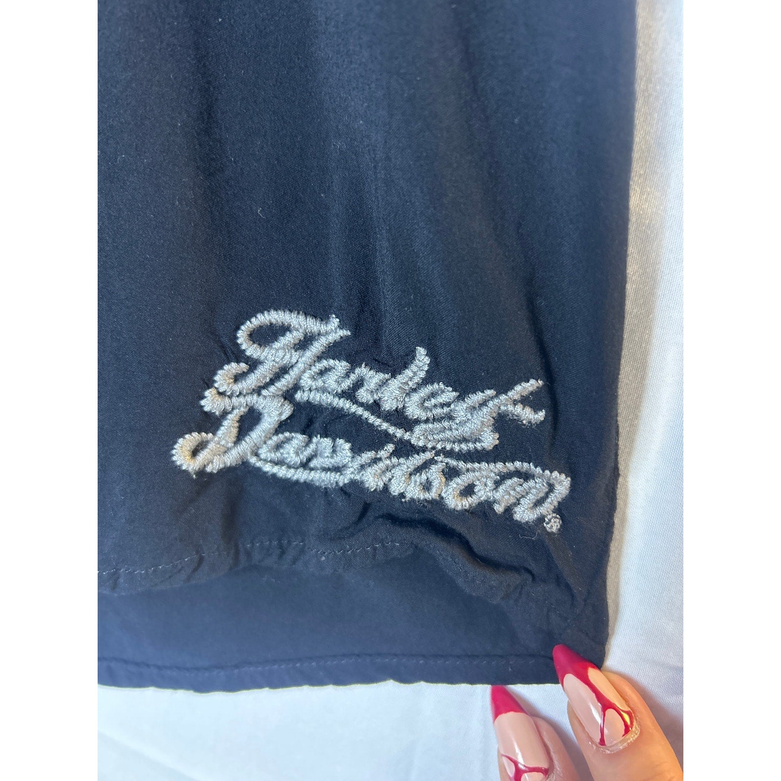 Harley Davidson 3/4 Puff Sleeve Shirt Quarter Buttons Black Gray Women's Small
