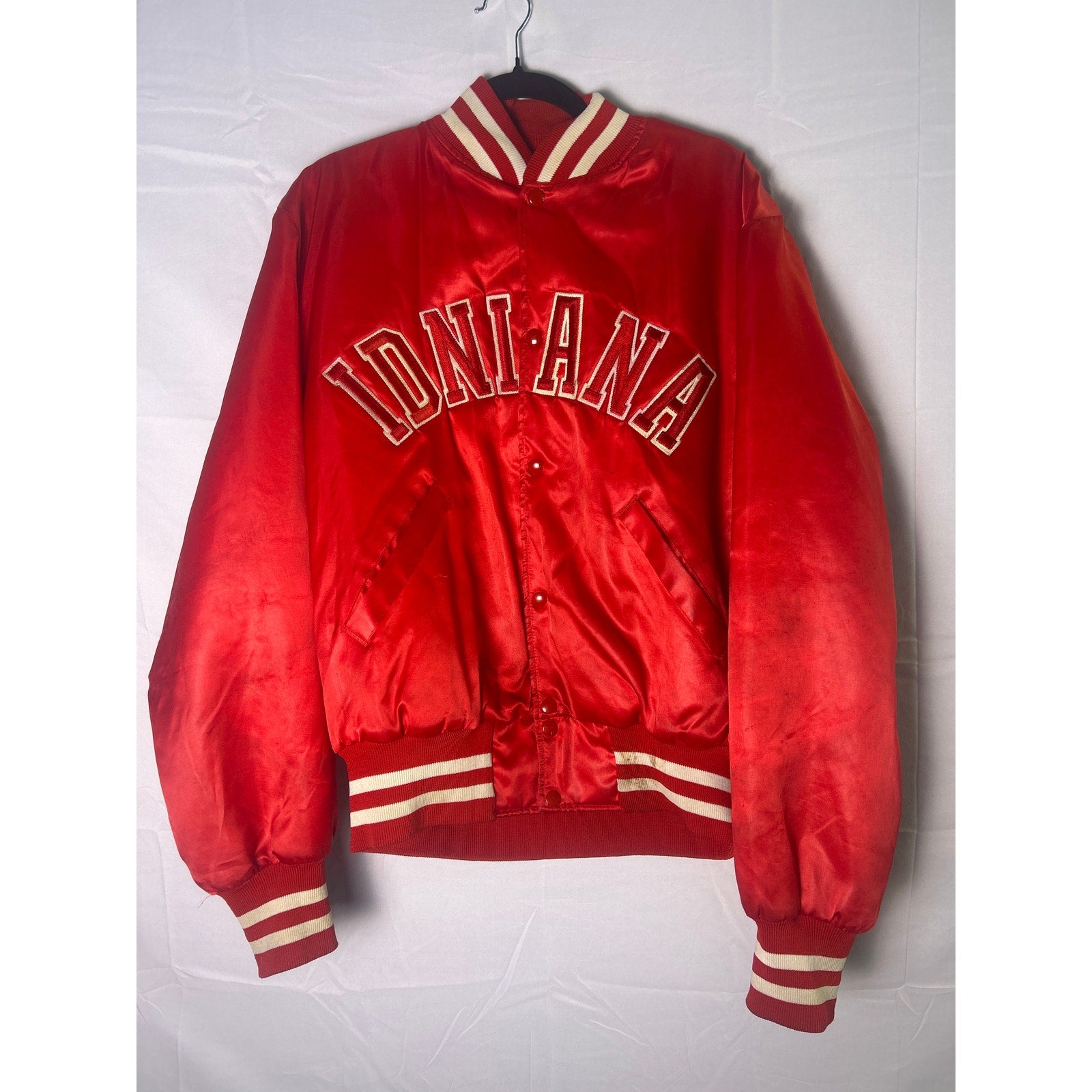 Vintage Holloway IU Indiana Hoosier Satin Bomber/Varsity Red Button Jacket Large