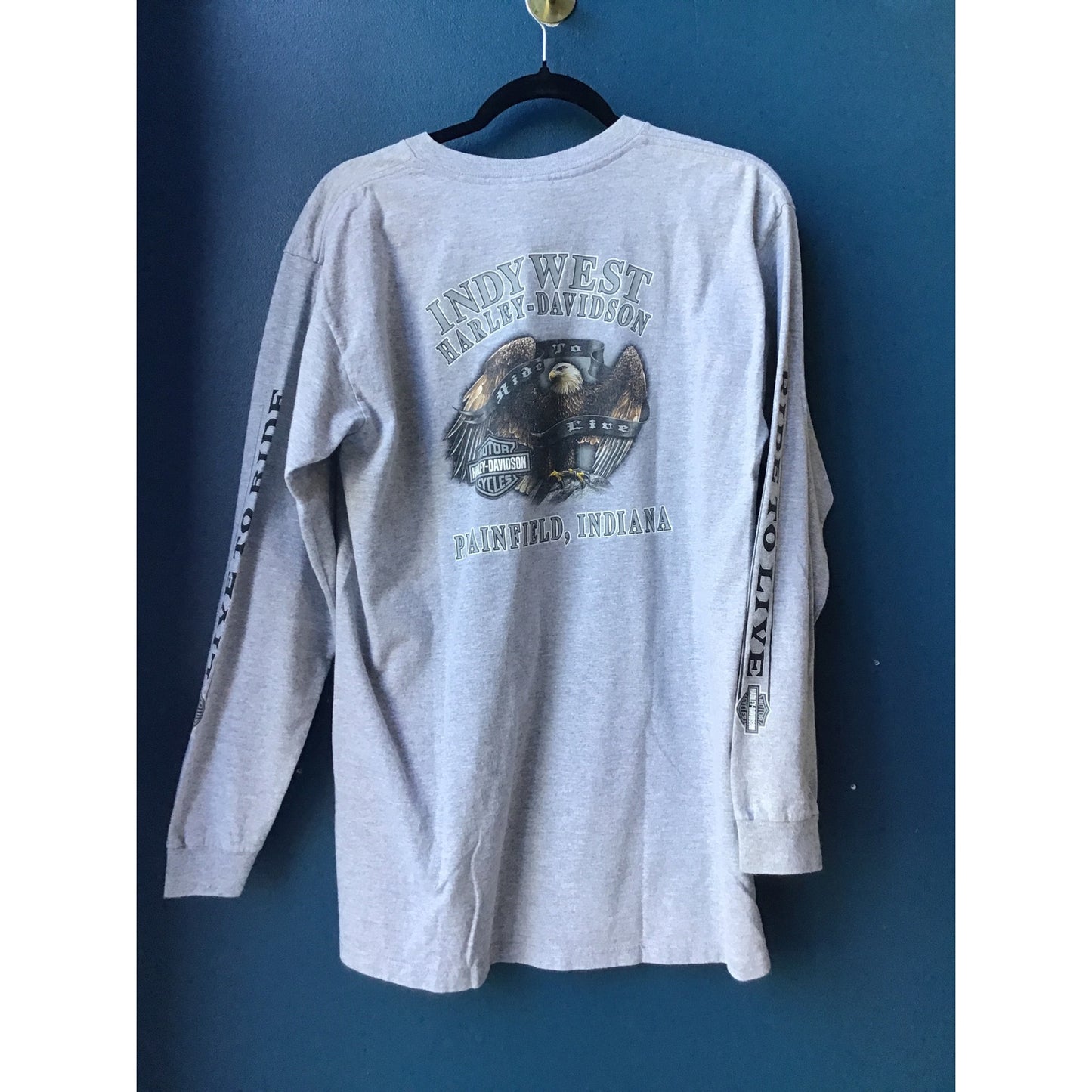 Harley Davidson INDY WEST Plainfield, Indiana Long Sleeve Gray Shirt Large