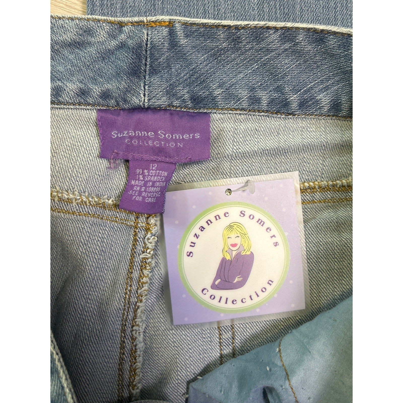 Y2K Suzanne Somers Embellished Bootcut Blue Denim Light Wash Jeans Size 12AS IS