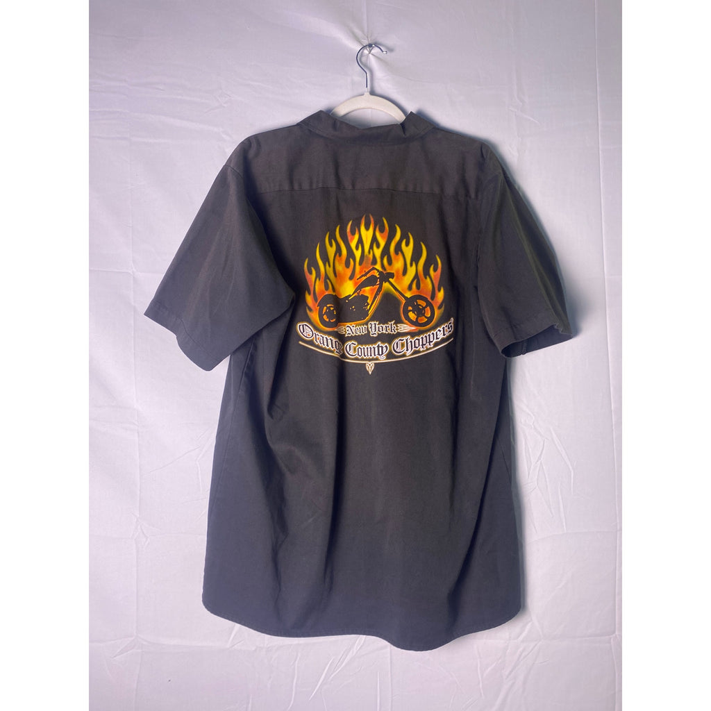 Orange County Choppers New York Black Button Up Work Shirt Chopper Flames Men XL