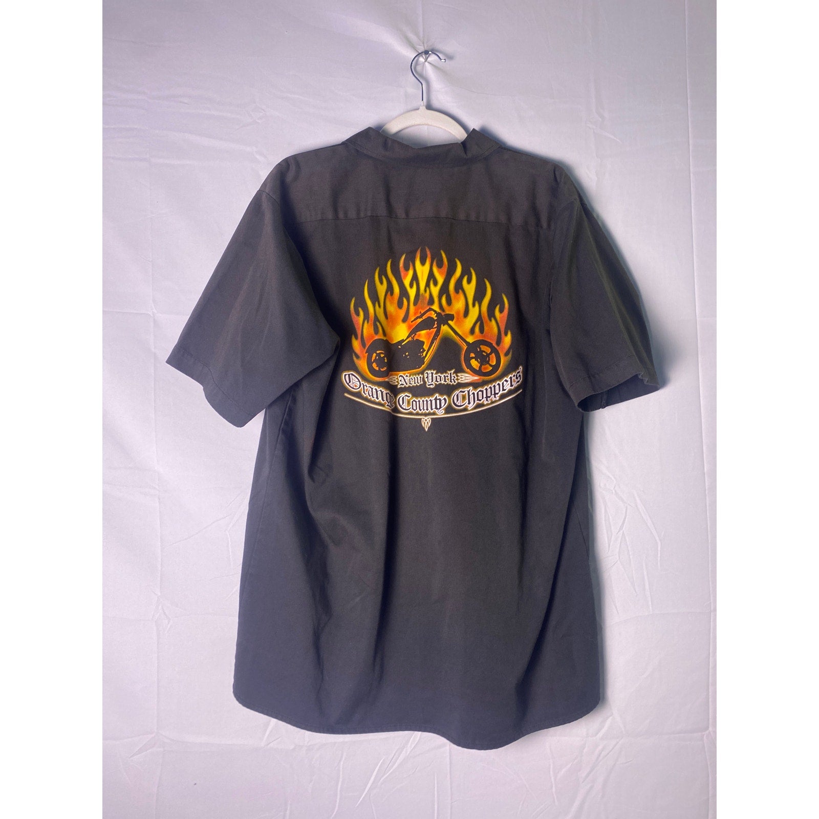 Orange County Choppers New York Black Button Up Work Shirt Chopper Flames Men XL