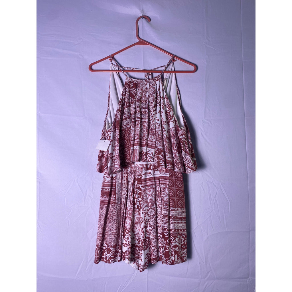Altar’d State Burnt Orange White Patterned Bani Halter Romper Size Medium