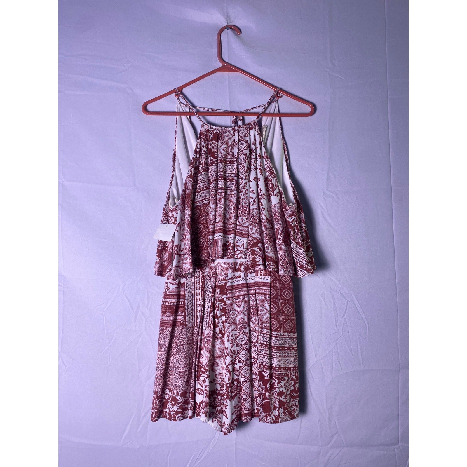 Altar’d State Burnt Orange White Patterned Bani Halter Romper Size Medium