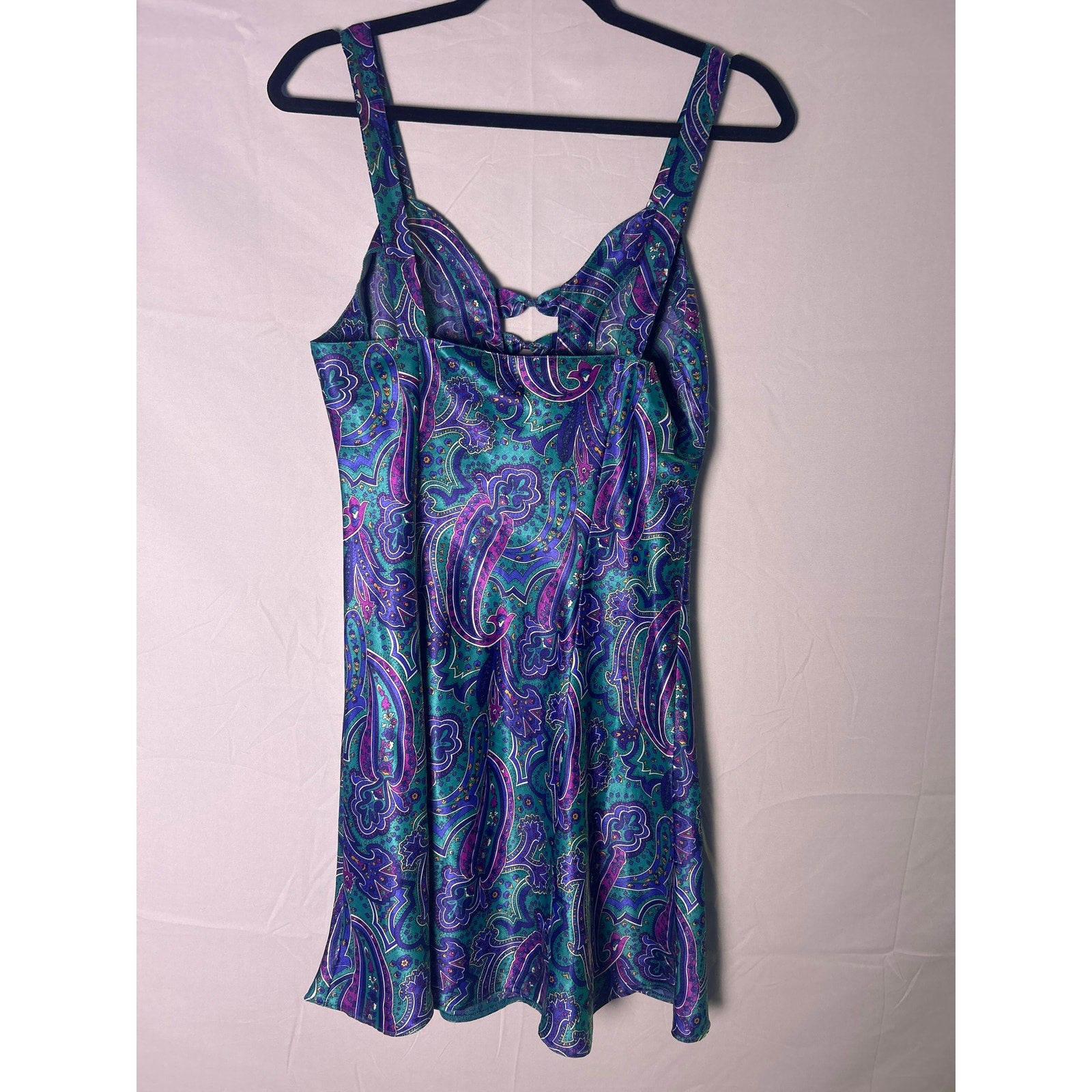 Vintage Sleep Solutions Teal Purple Pink Paisley Slip Dress Women's Size Medium