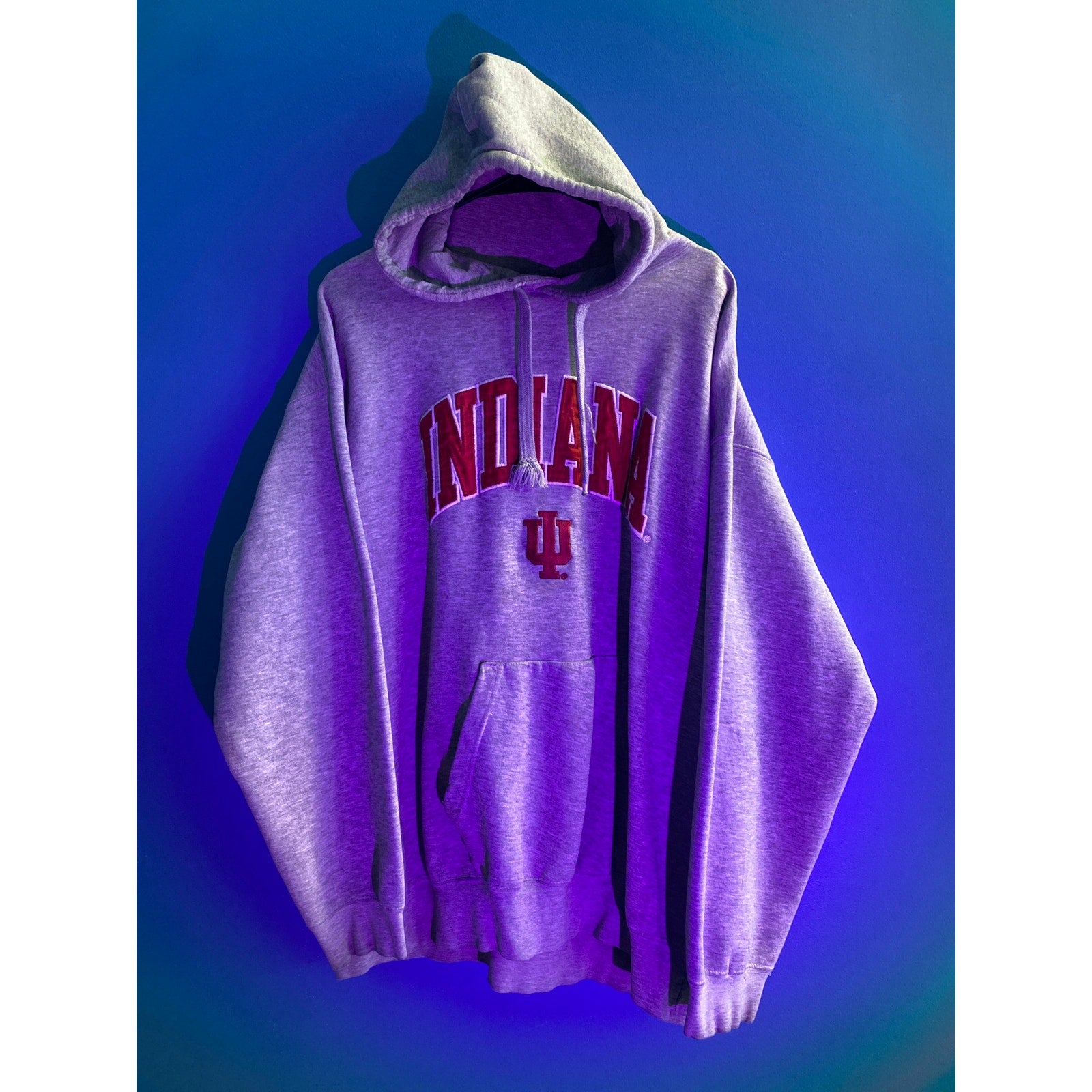 Reebok IU INDIANA University Embroidered Gray Drawstring Pullover Hoodie Mens XL