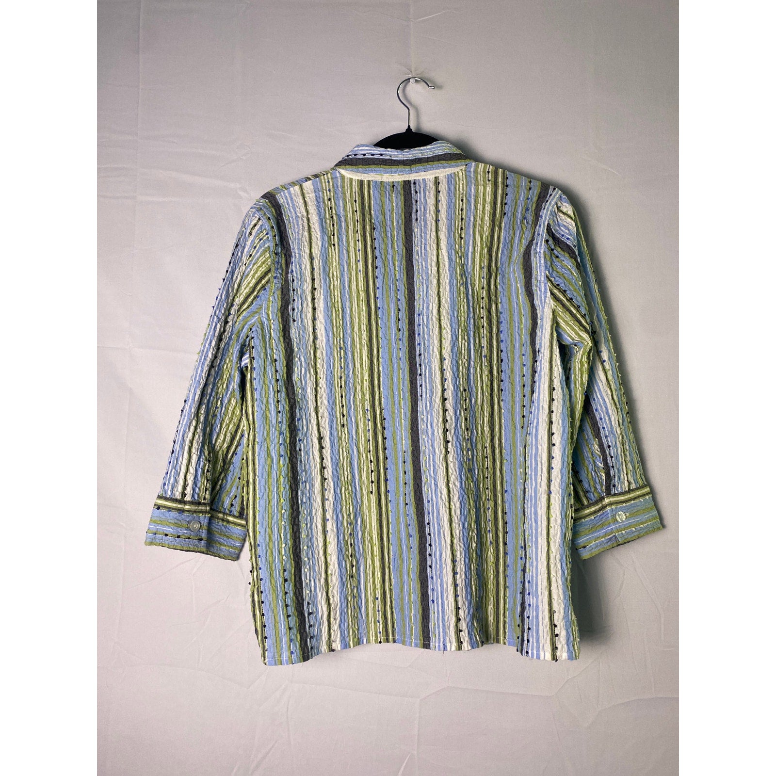 Breckenridge Green & Blue Striped Button Up 3/4 Sleeve Blouse Women's Size Large