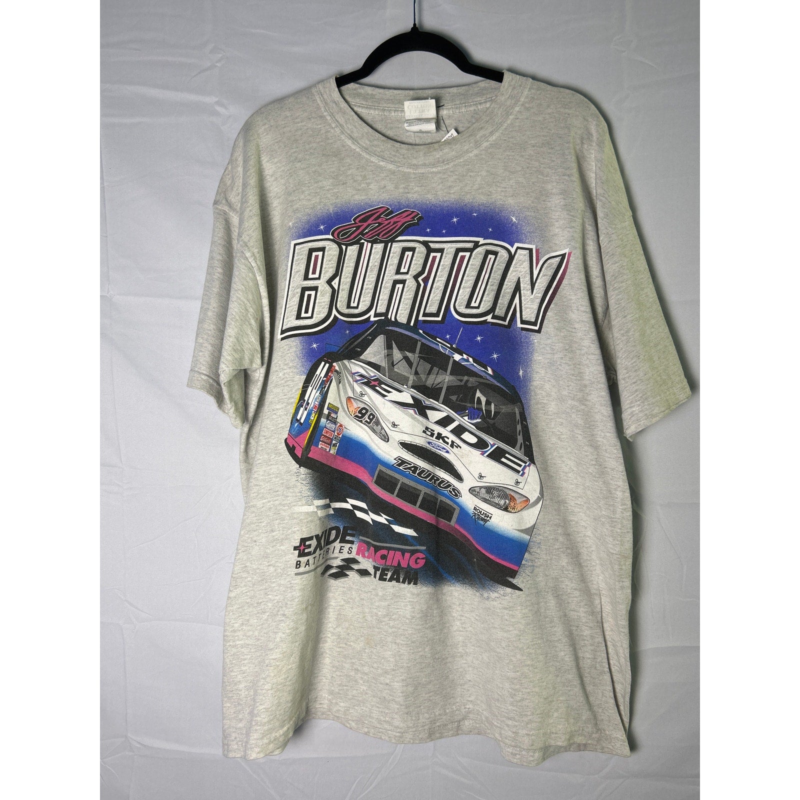 Gildan Y2K Jeff Burton Racing Team EXIDE #99 NASCAR Gray Shirt Double Sided XL