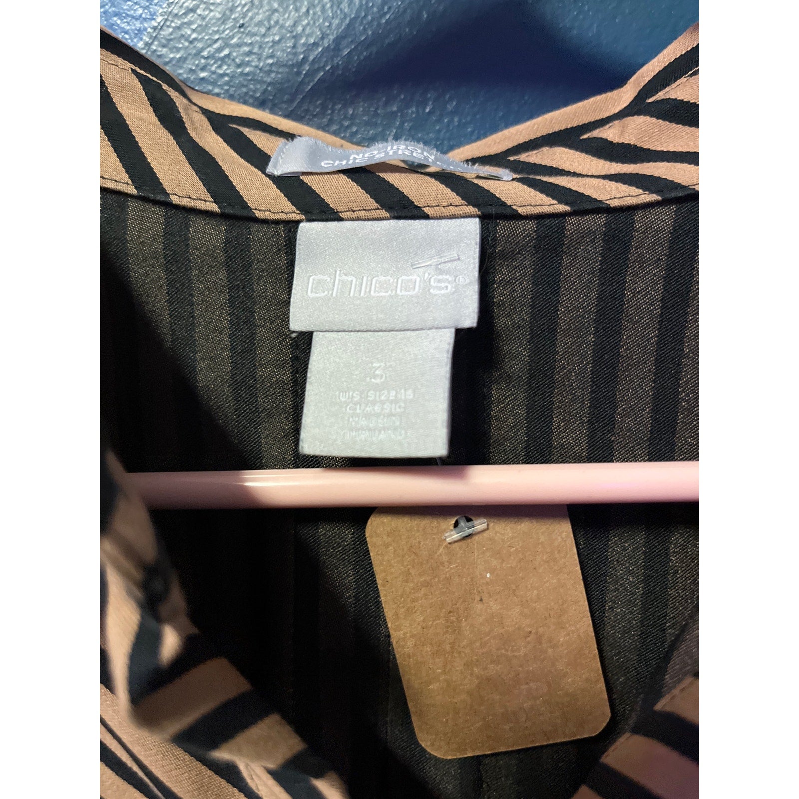 Chico's Brown Black Striped Long Sleeve Button Up Shirt Women's Size 3/XL/16