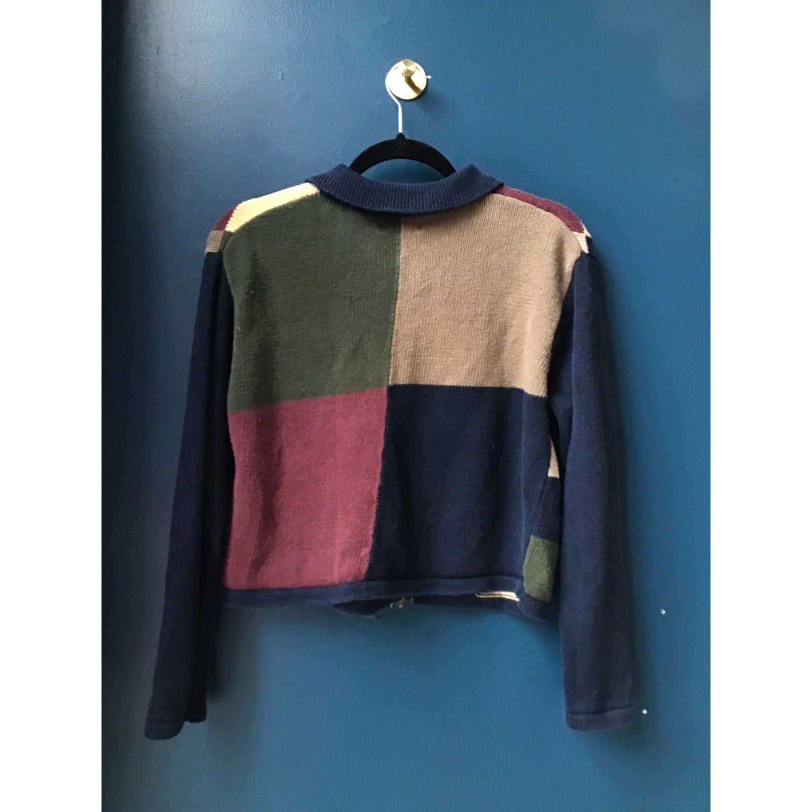Paul Harris Colorblock Design Full Zip Multi Cardigan Sweater Women's Size Small