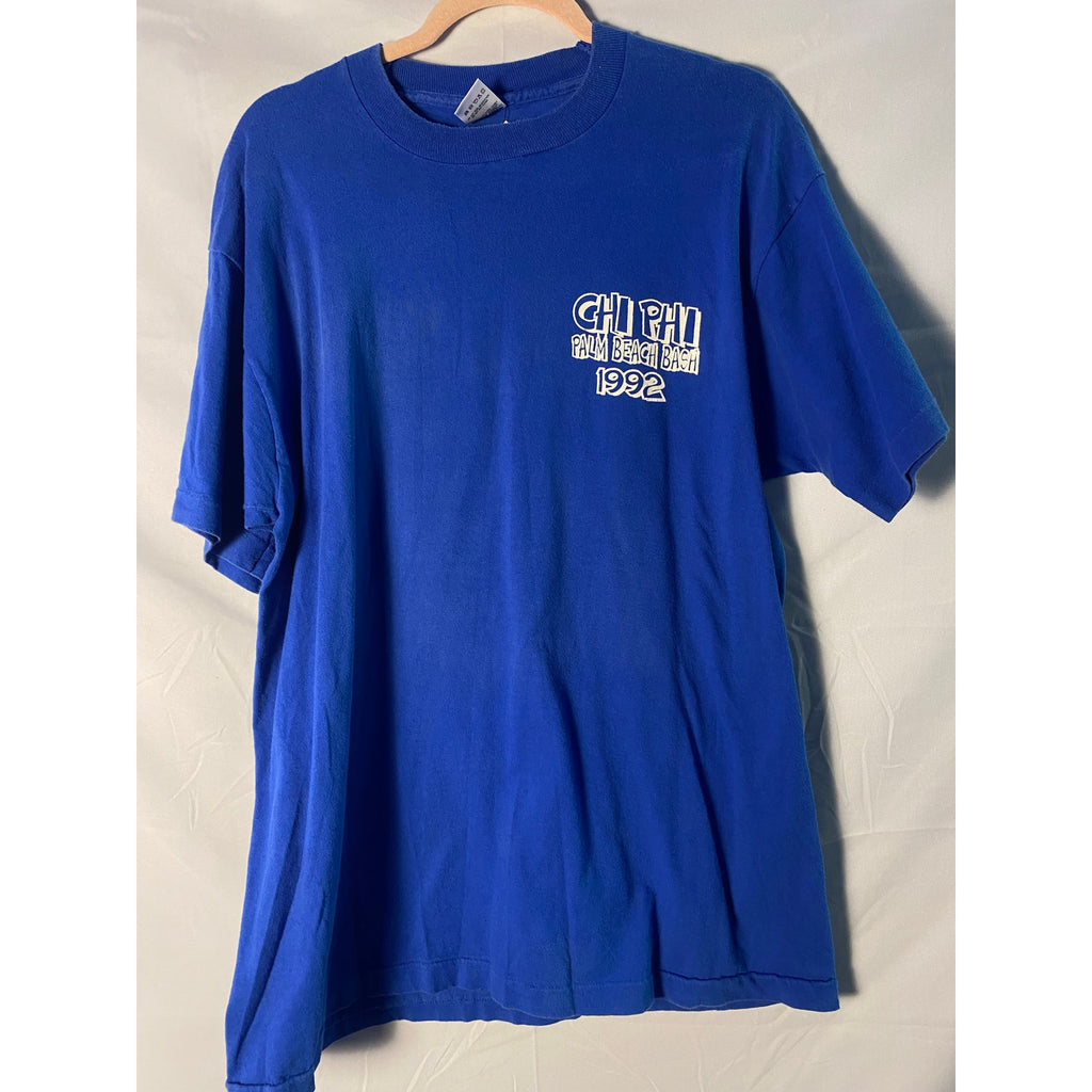 Vintage 90s Fruit of the Loom Chi Phi Ren+Stimpy 1992 Blue Graphic Blue Shirt XL