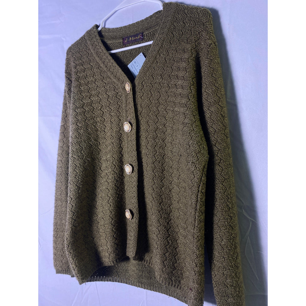 J-Mark Brown V-neck Chunky-Knit Button Front Cardigan Sweater Women's Size Large