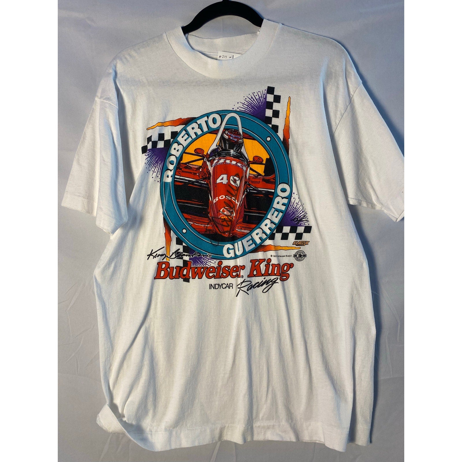 1993 Vintage Fruit of the Loom Budweiser King IndyCar Autographed White Shirt Men's Large