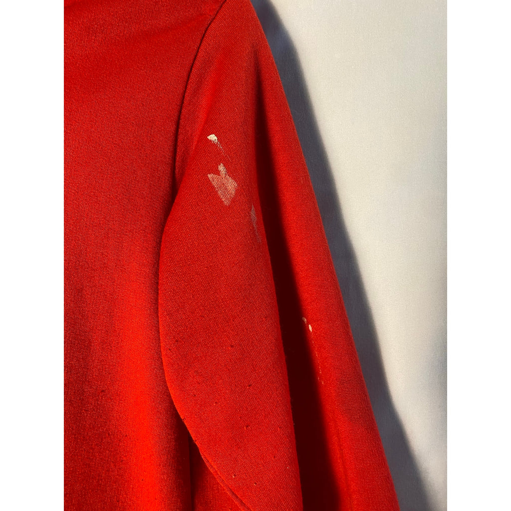 80s Vintage Red Zip-Up Hoodie w/Paint Marks+Stains