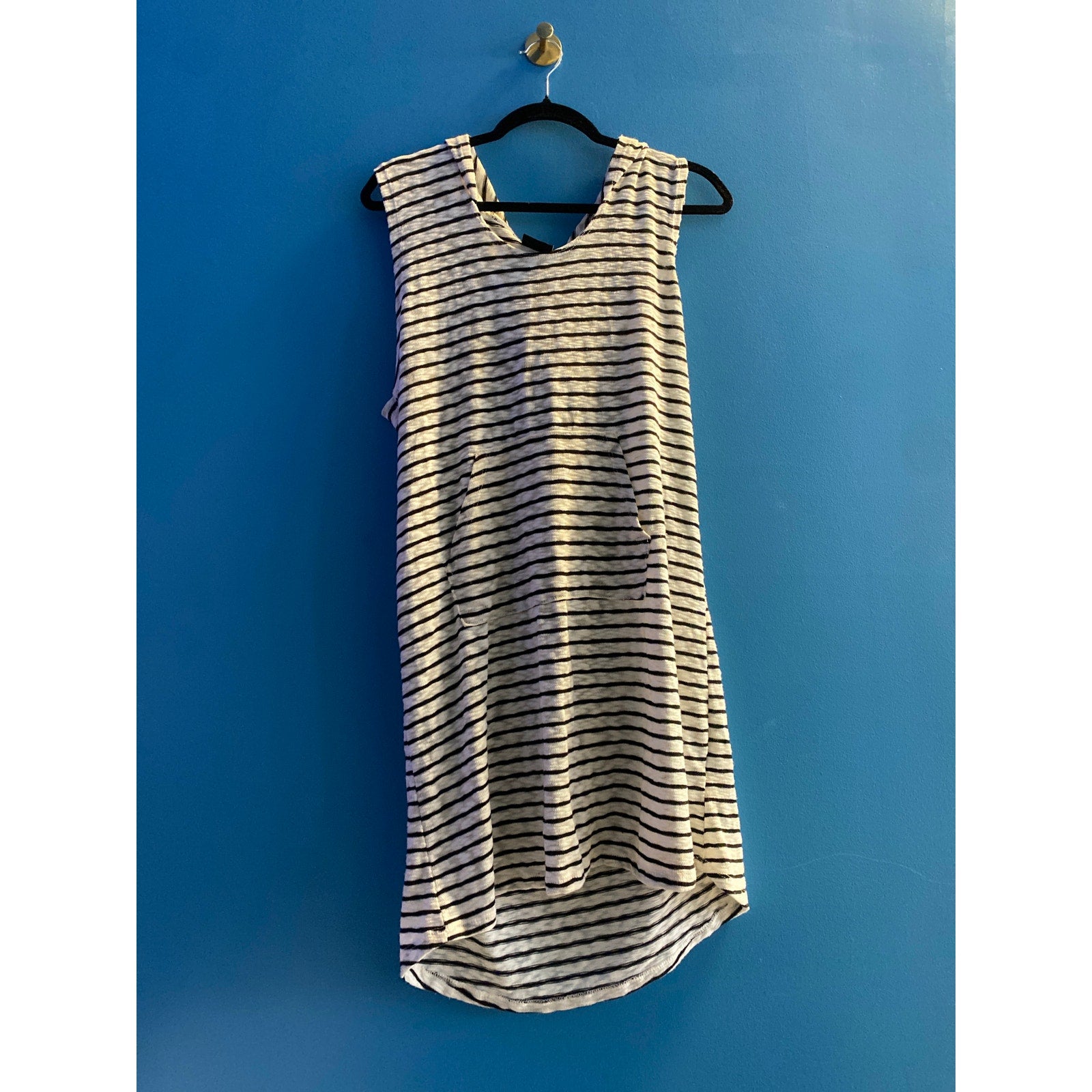 A&I Modern Black & White Stripes Sleeveless Dress w/ Hoodie Women's Size Medium