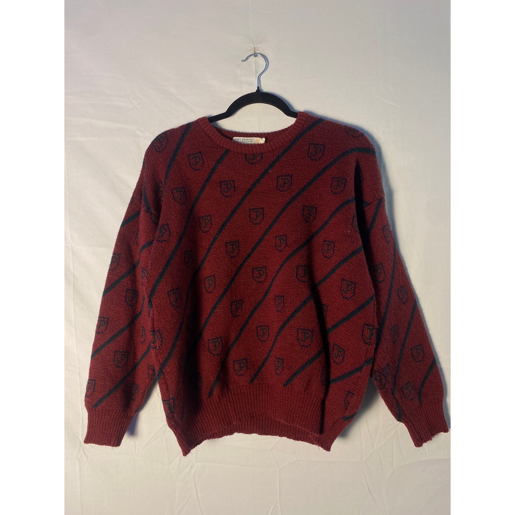 Vintage James Pringle Red Black Striped Logo Pure Wool Sweater Crewneck Pullover Medium