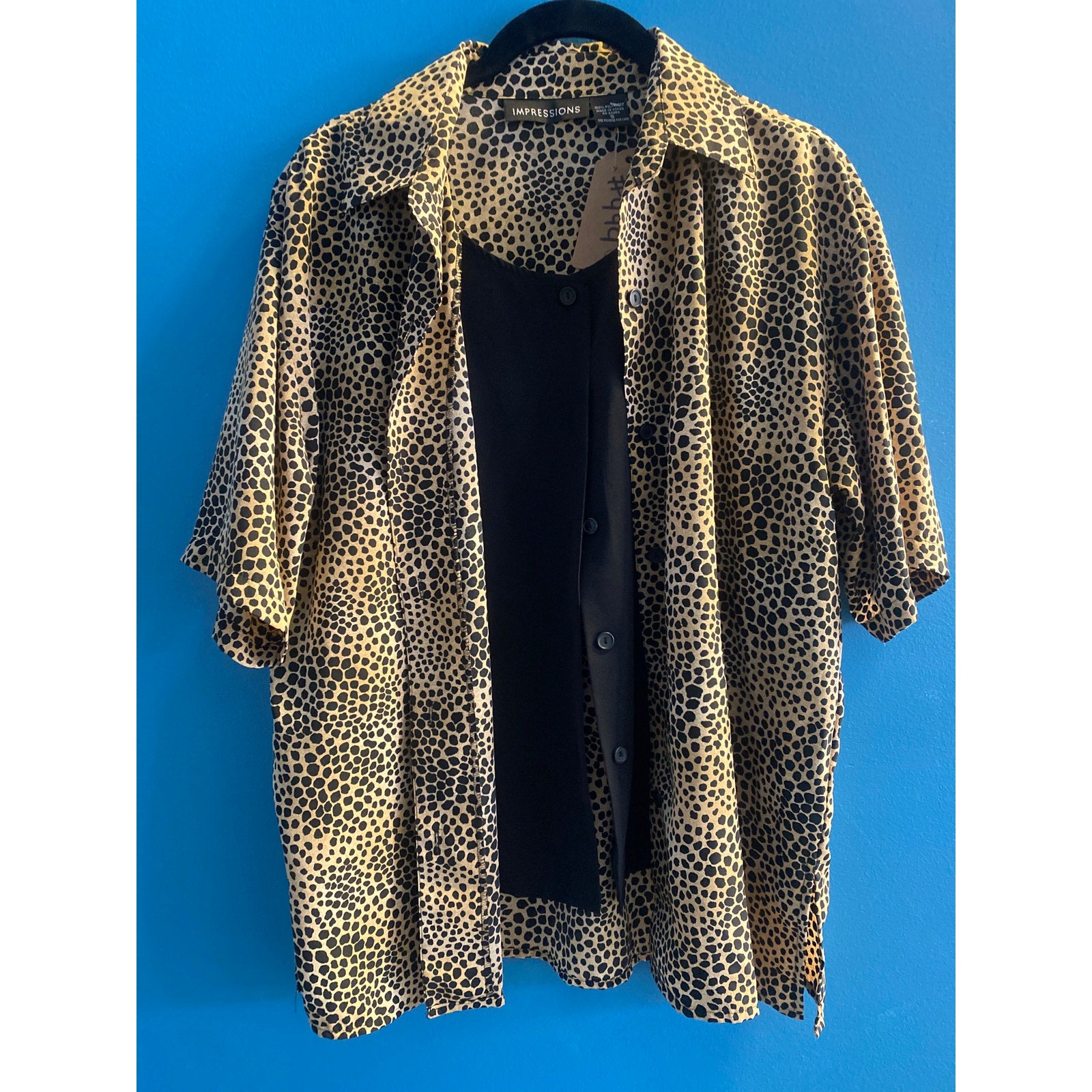 Vintage Impressions Button Up Cheetah Print Short Sleeve Shirt Women's Small