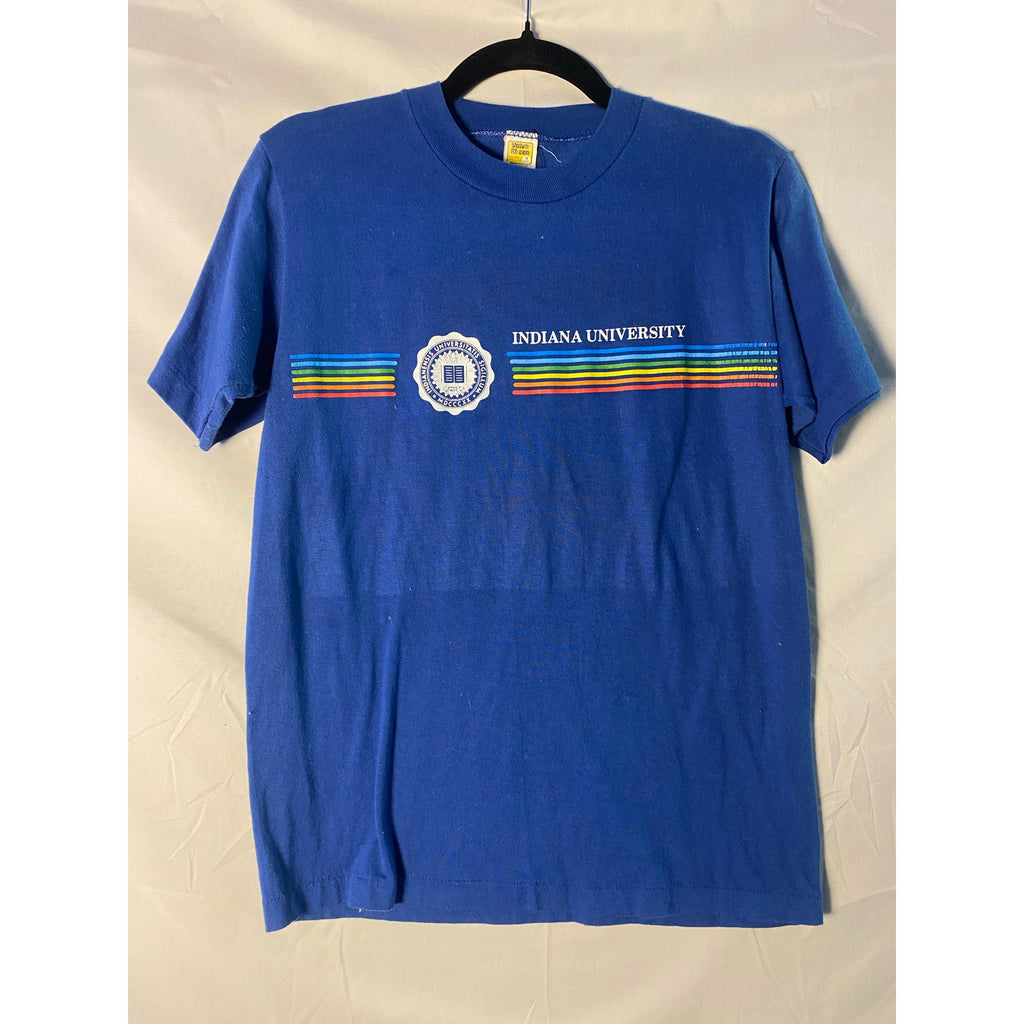 Velva Sheen 80s IU Indiana University Rainbow Print Blue T-shirt Men's Medium