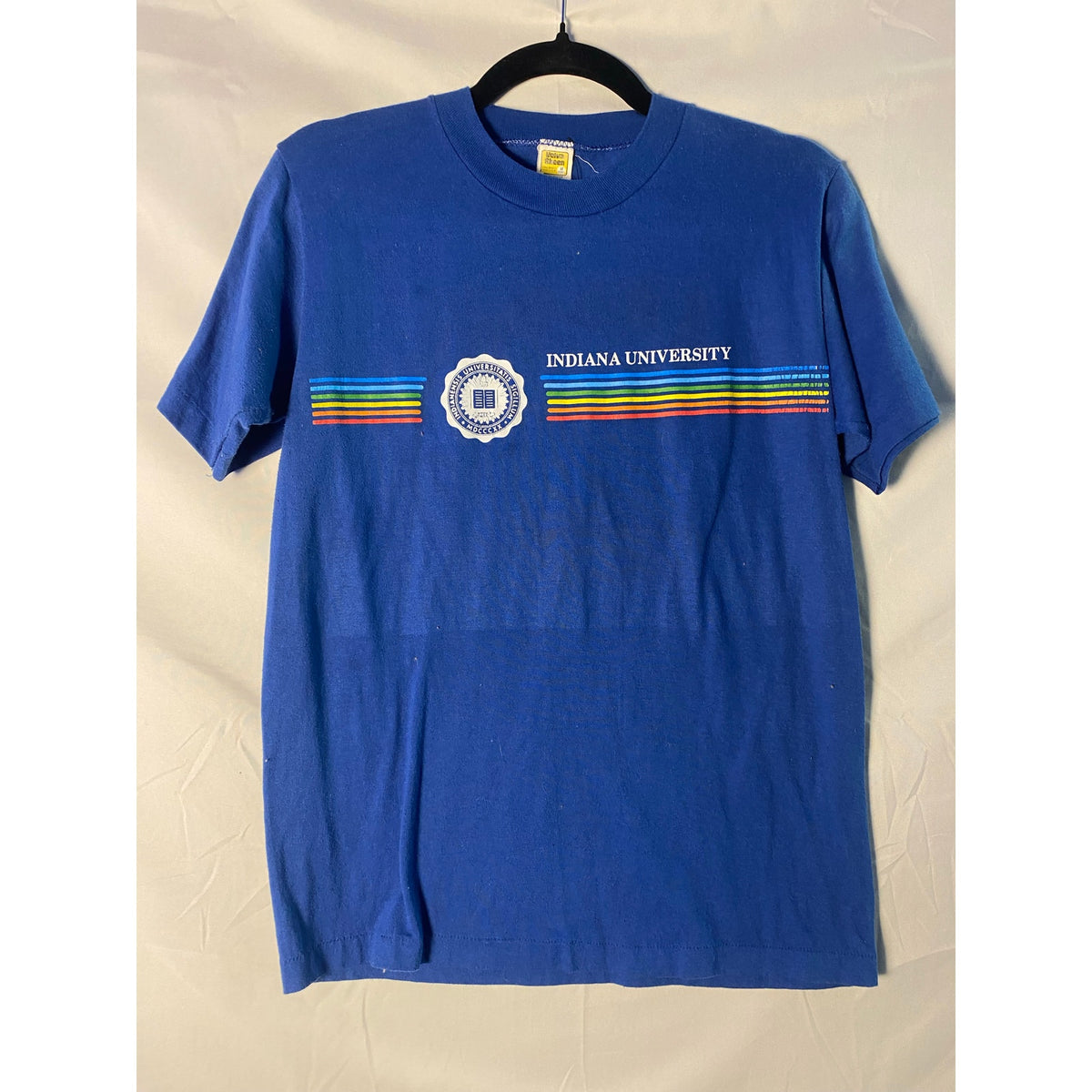 Velva Sheen 80s IU Indiana University Rainbow Print Blue T-shirt Men's Medium