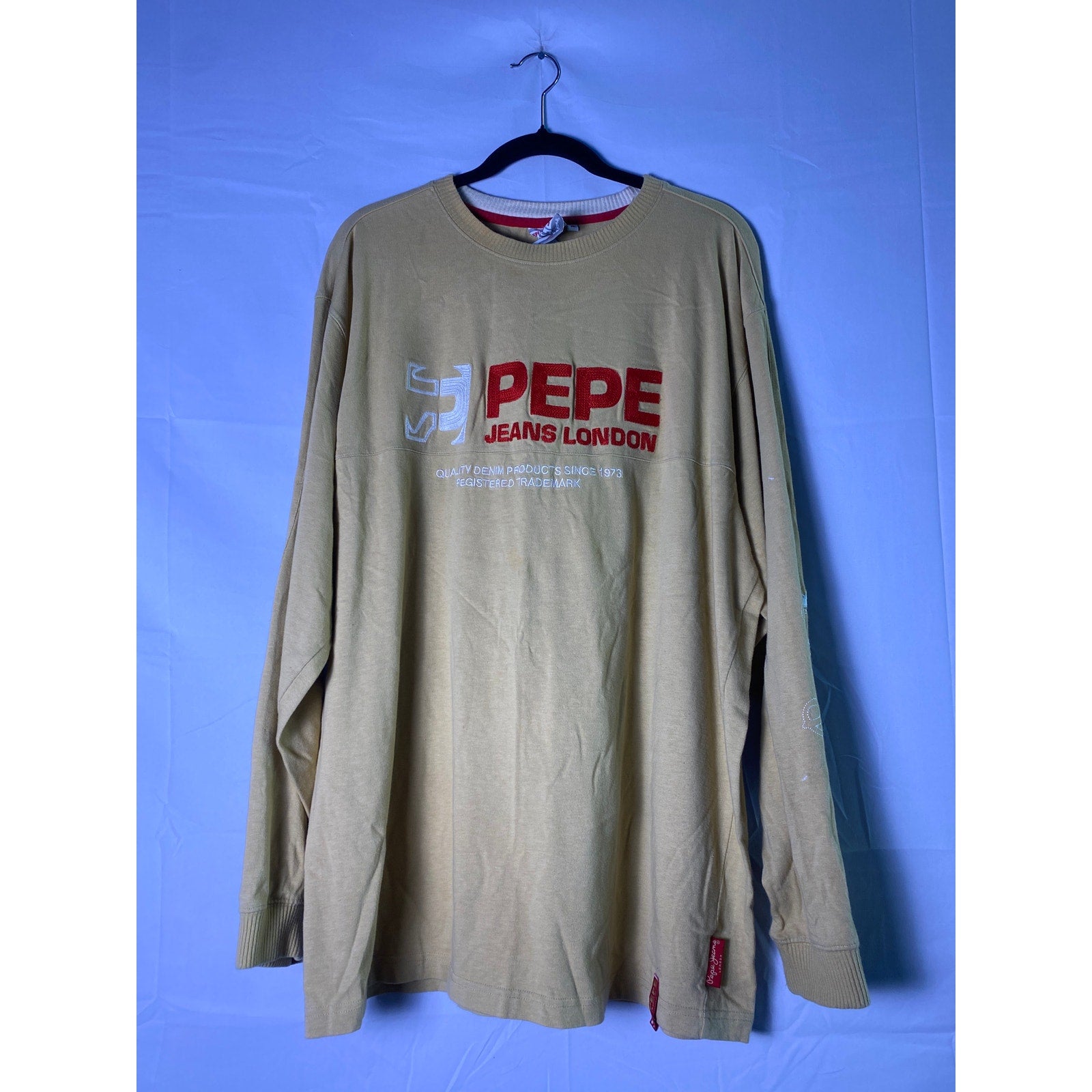 Pepe Jeans London Yellow Tan Long Sleeve Crew Neck Shirt Men's Size XL